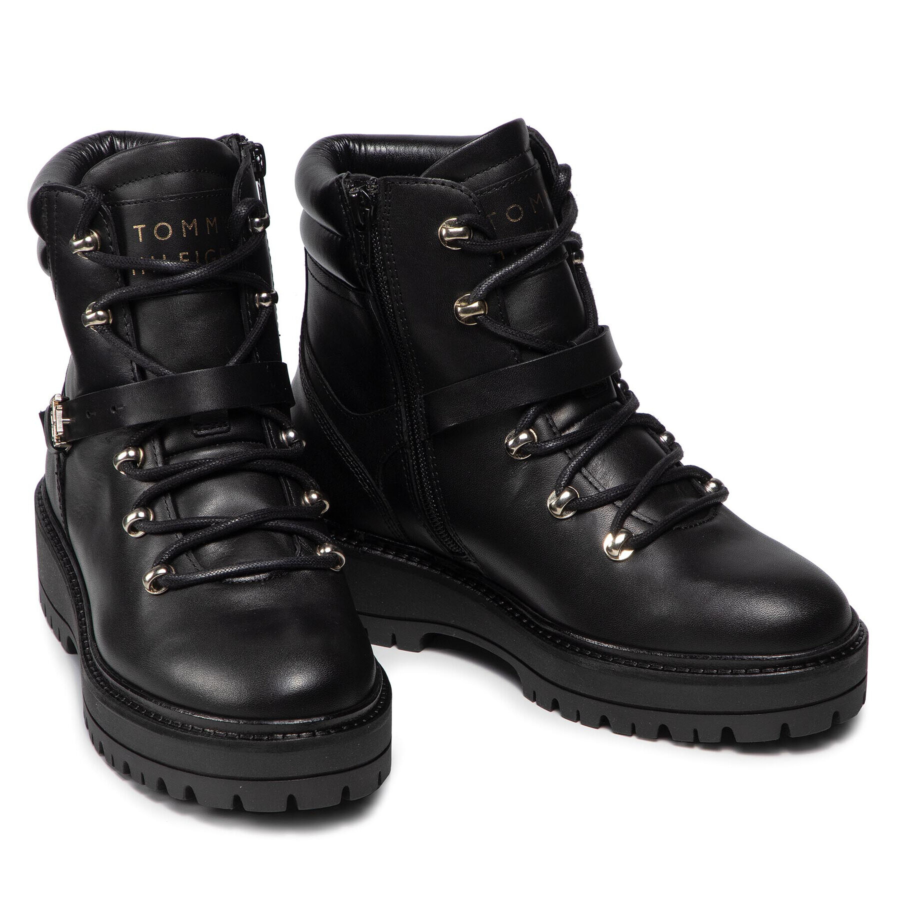 Tommy Hilfiger Боти Polished Leather Flat Boot FW0FW06042 Черен - Pepit.bg