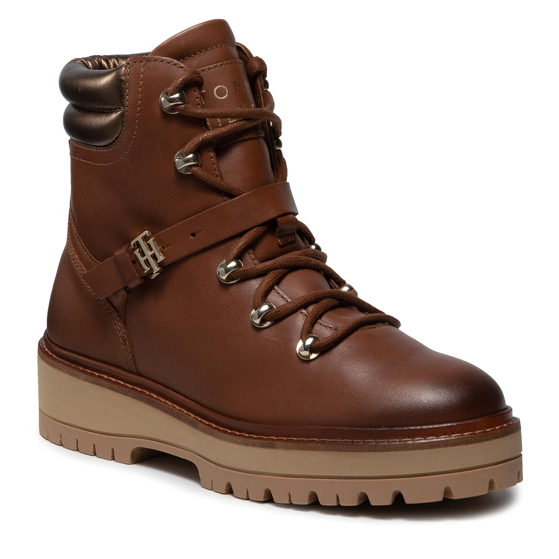 Tommy Hilfiger Боти Polished Leather Flat Boot FW0FW06042 Кафяв - Pepit.bg