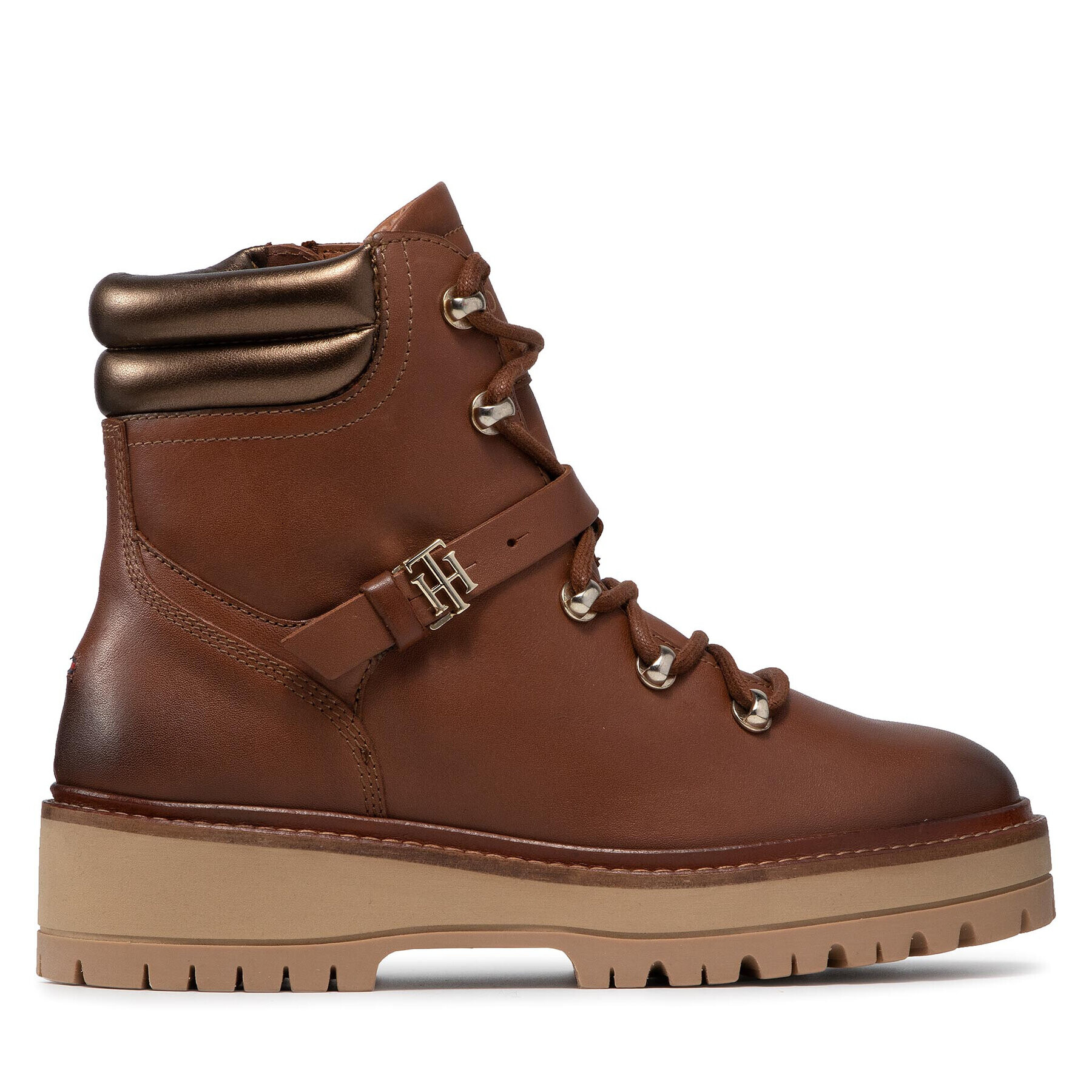 Tommy Hilfiger Боти Polished Leather Flat Boot FW0FW06042 Кафяв - Pepit.bg