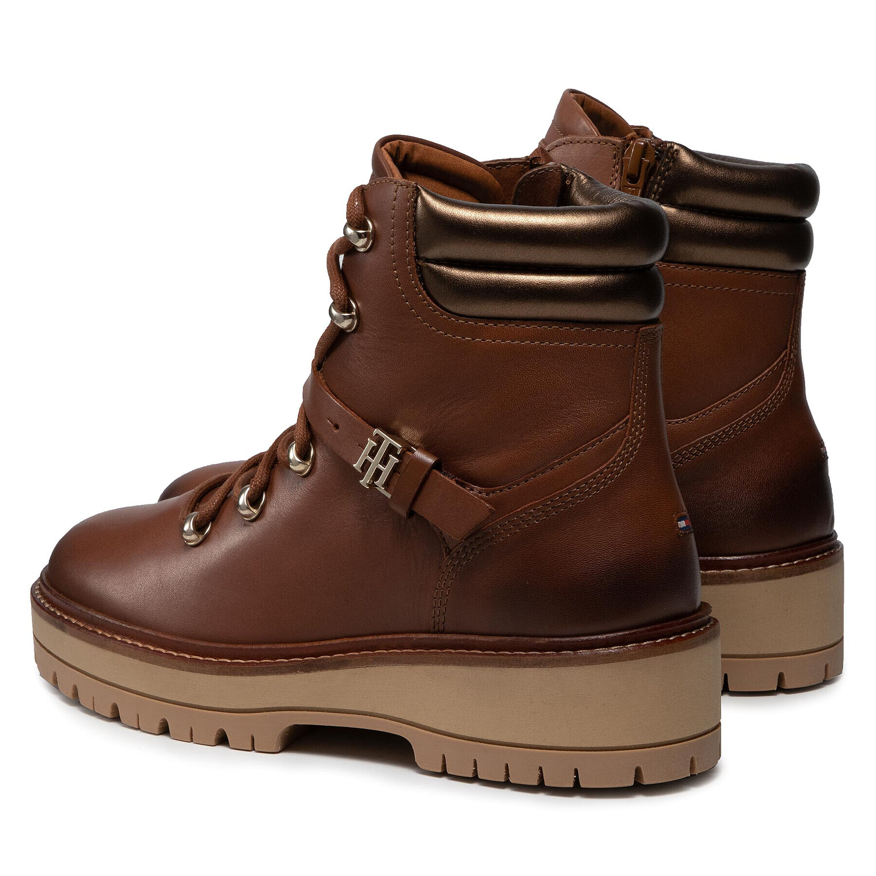 Tommy Hilfiger Боти Polished Leather Flat Boot FW0FW06042 Кафяв - Pepit.bg