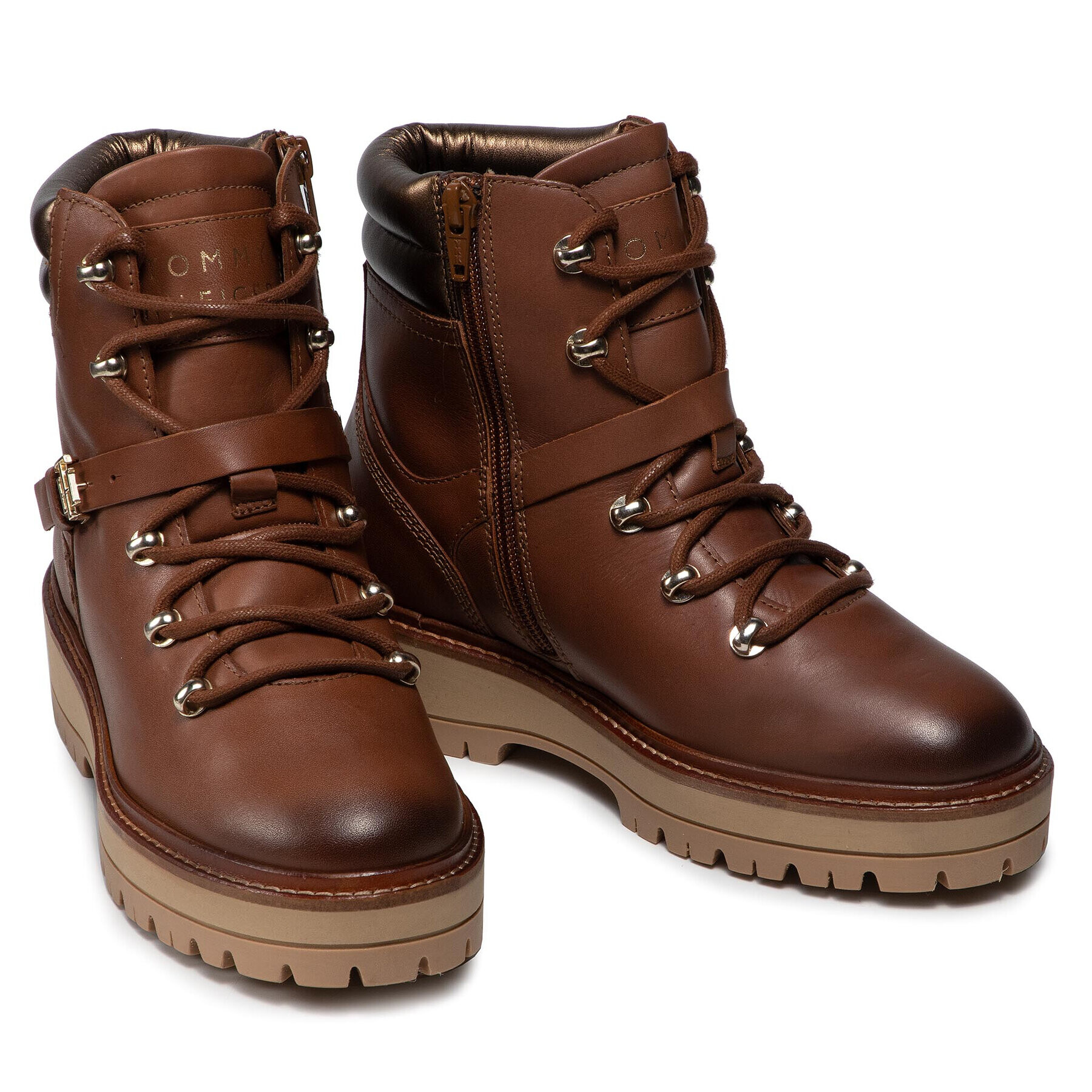Tommy Hilfiger Боти Polished Leather Flat Boot FW0FW06042 Кафяв - Pepit.bg