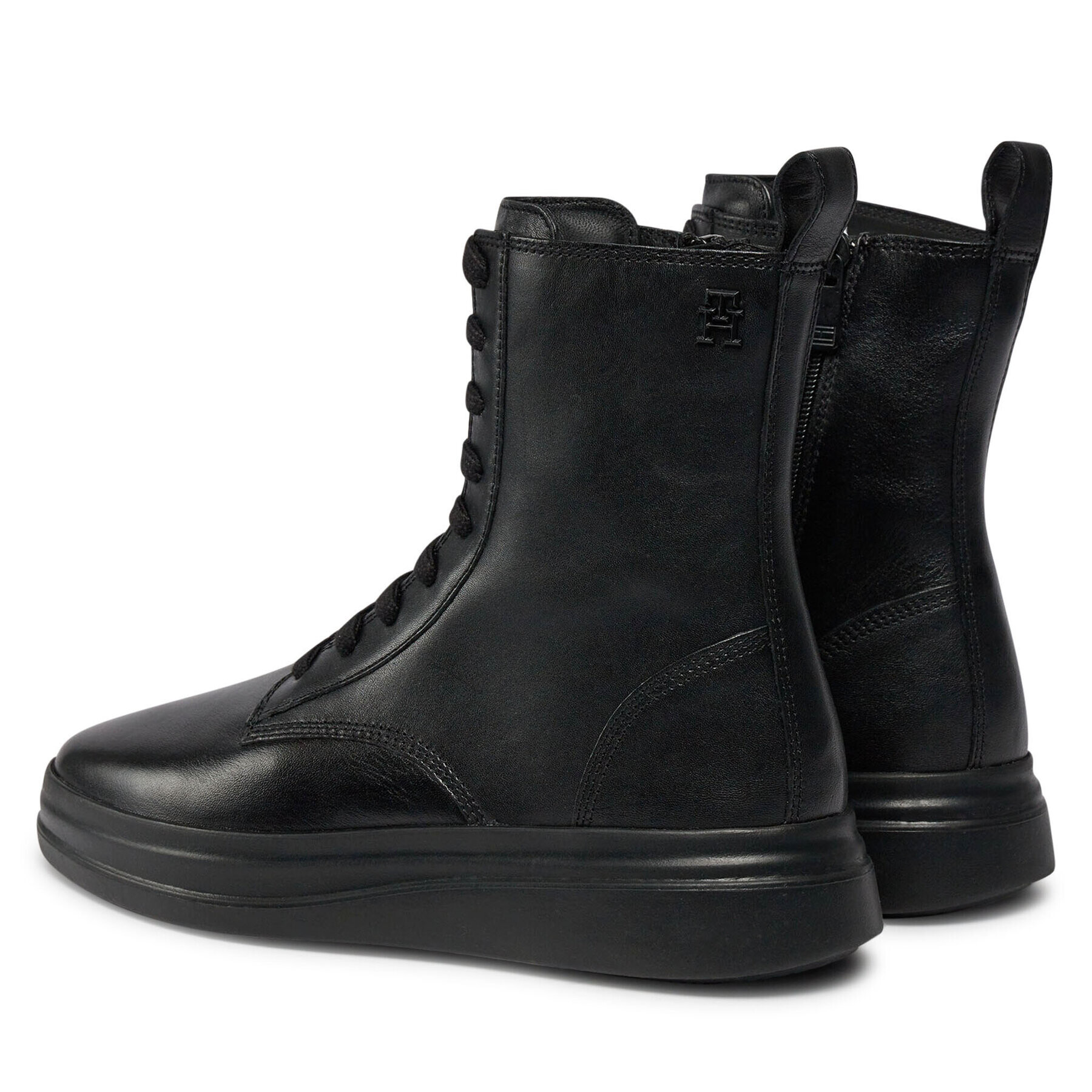 Tommy Hilfiger Боти Sporty Leather Flat Boot FW0FW07799 Черен - Pepit.bg