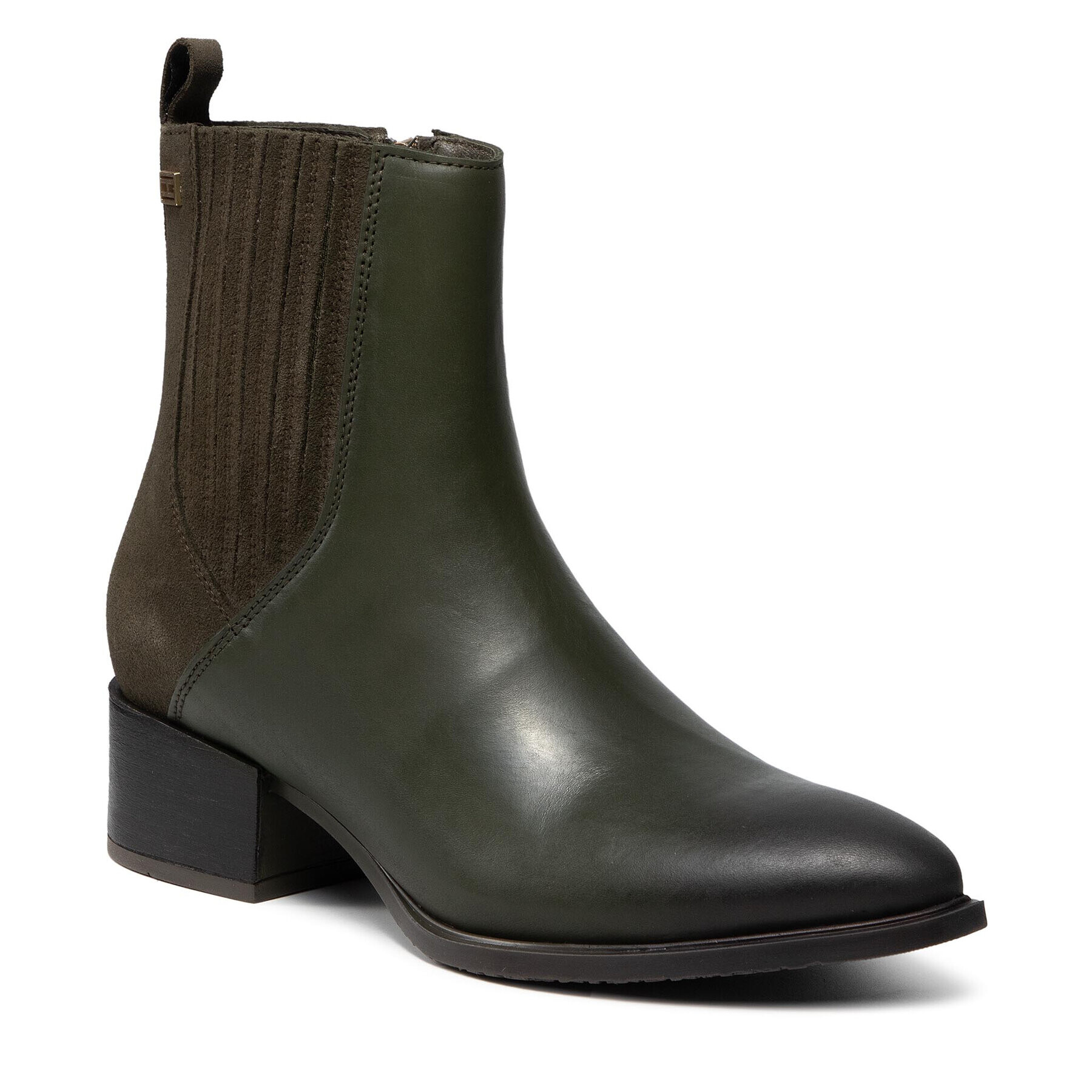 Tommy Hilfiger Боти Th Flag Stud Flat Boot FW0FW05972 Зелен - Pepit.bg