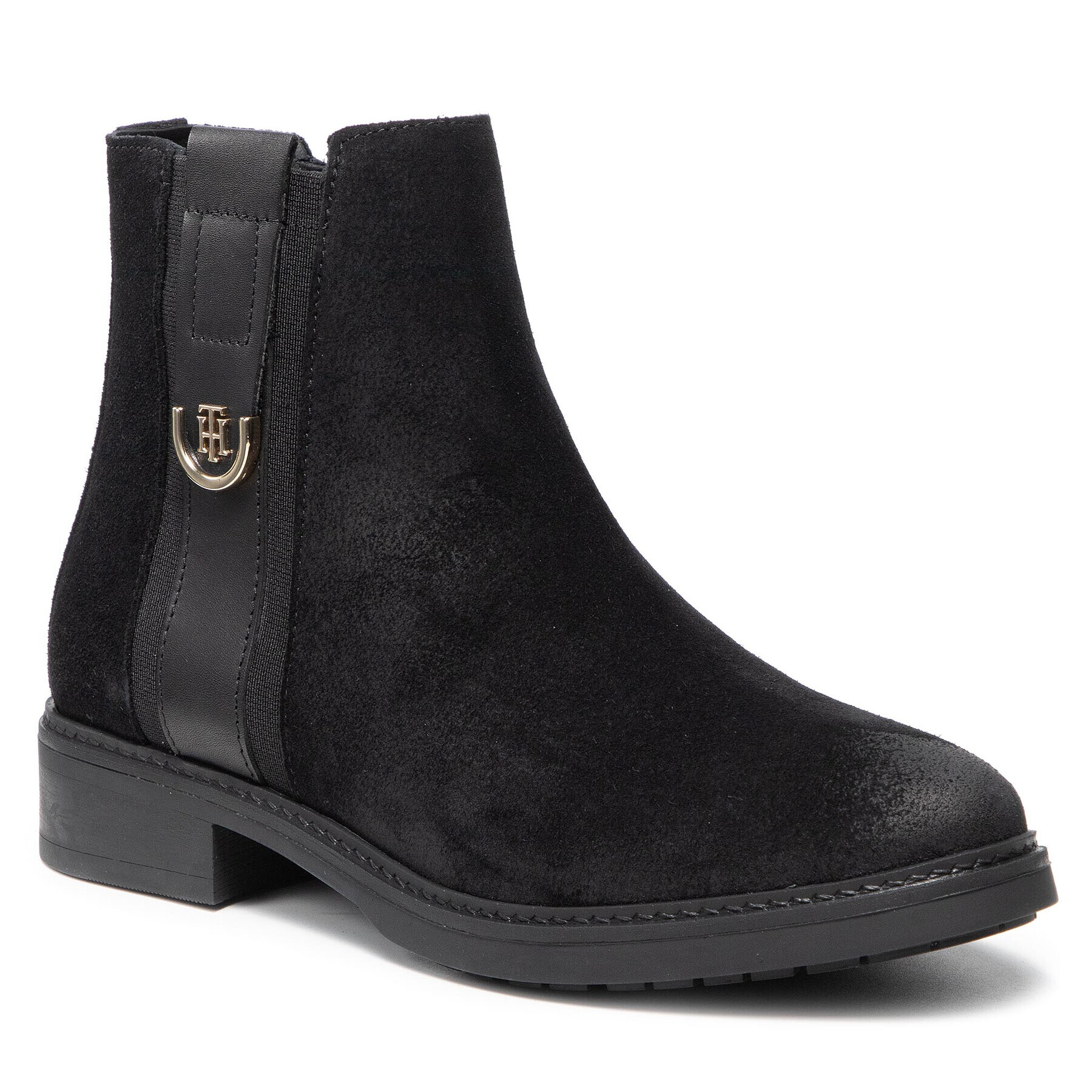 Tommy Hilfiger Боти Th Hardware Suede Flat Boot FW0FW05974 Черен - Pepit.bg