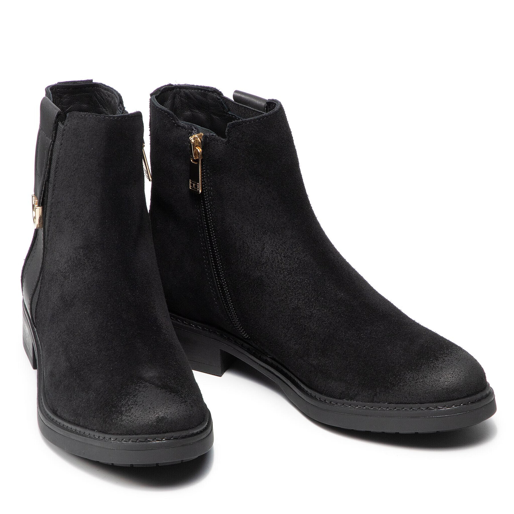 Tommy Hilfiger Боти Th Hardware Suede Flat Boot FW0FW05974 Черен - Pepit.bg