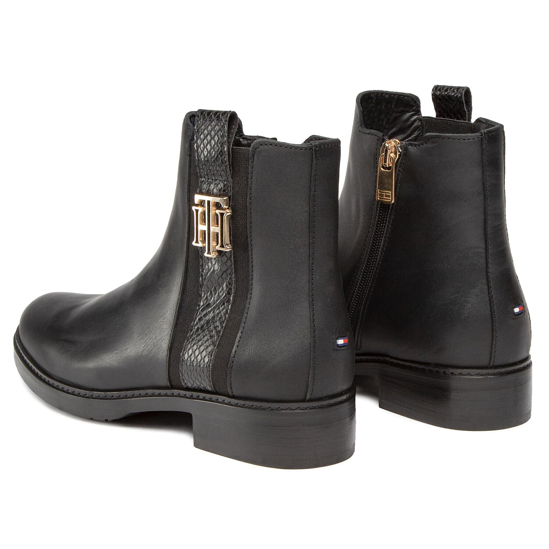 Tommy Hilfiger Боти Th Interlock Leather Flat Boot FW0FW05181 Черен - Pepit.bg