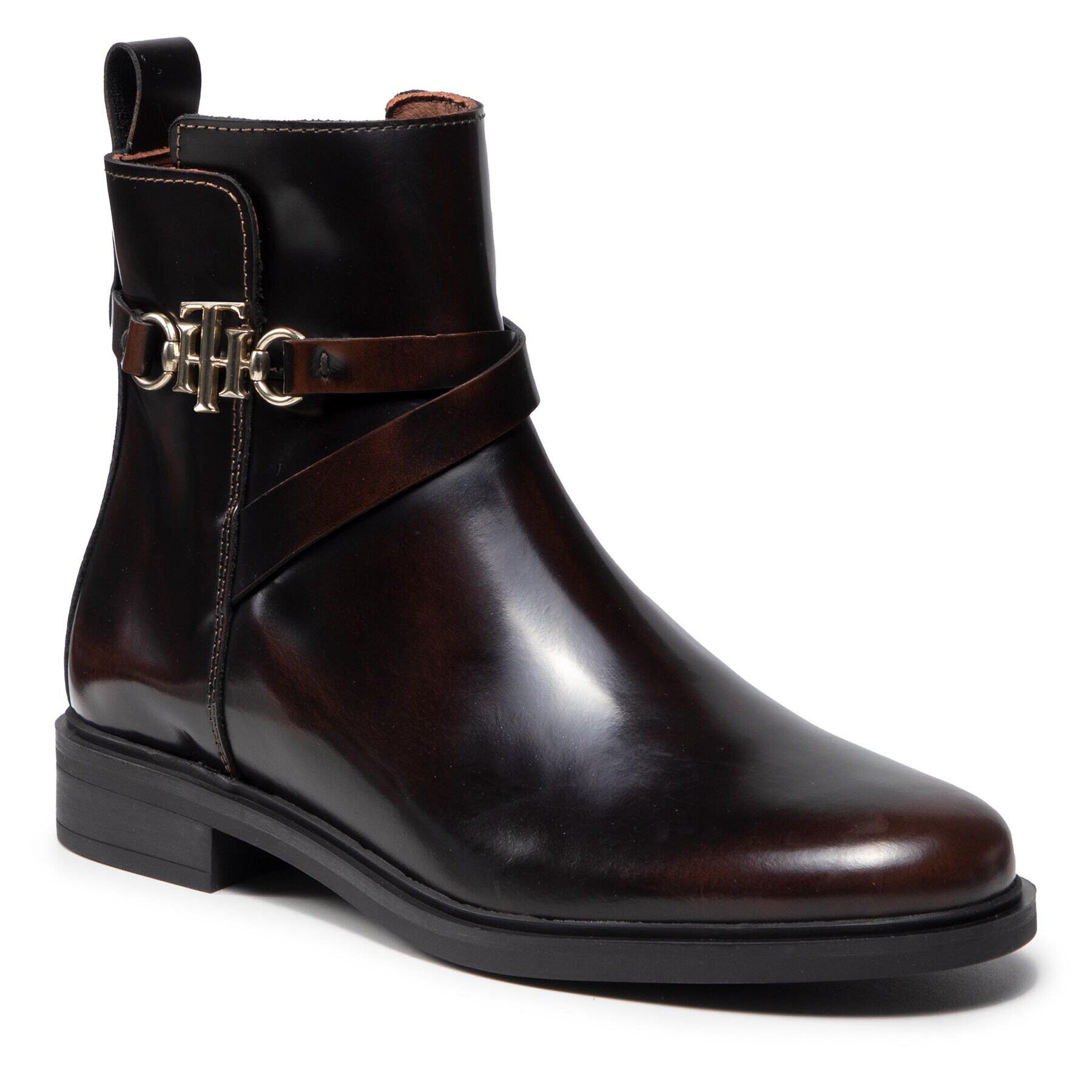 Tommy Hilfiger Боти Th Monogram Hardware Flat Boot FW0FW06010 Кафяв - Pepit.bg
