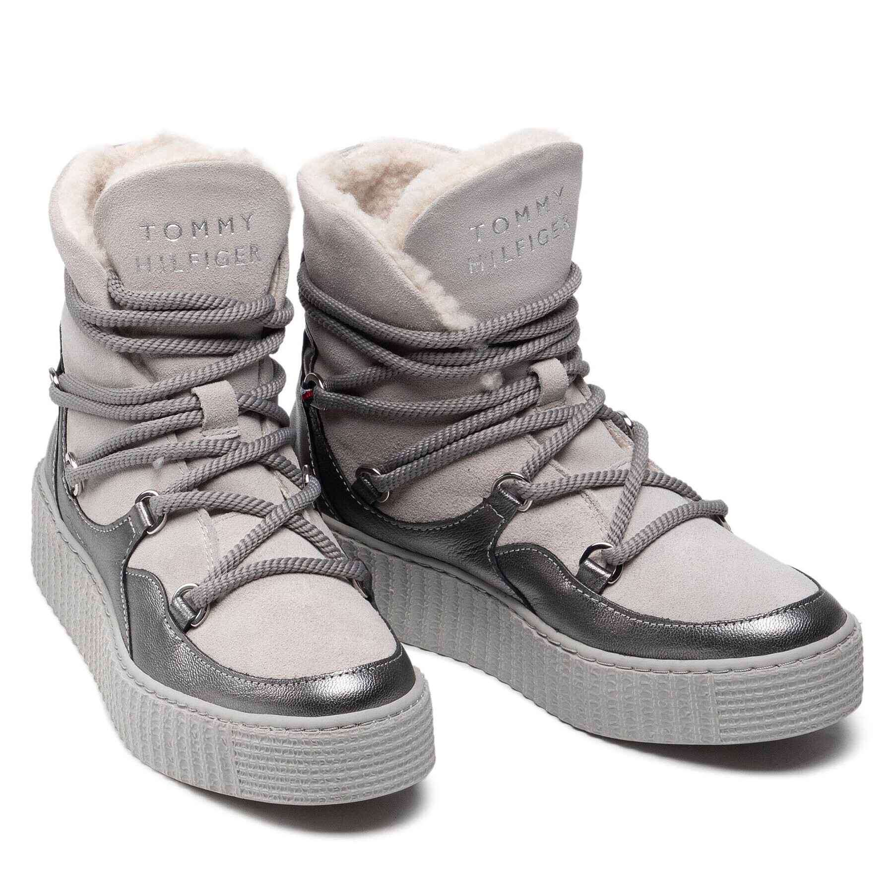 Tommy Hilfiger Боти Th Warm Lined Up Boot FW0FW06053 Сив - Pepit.bg