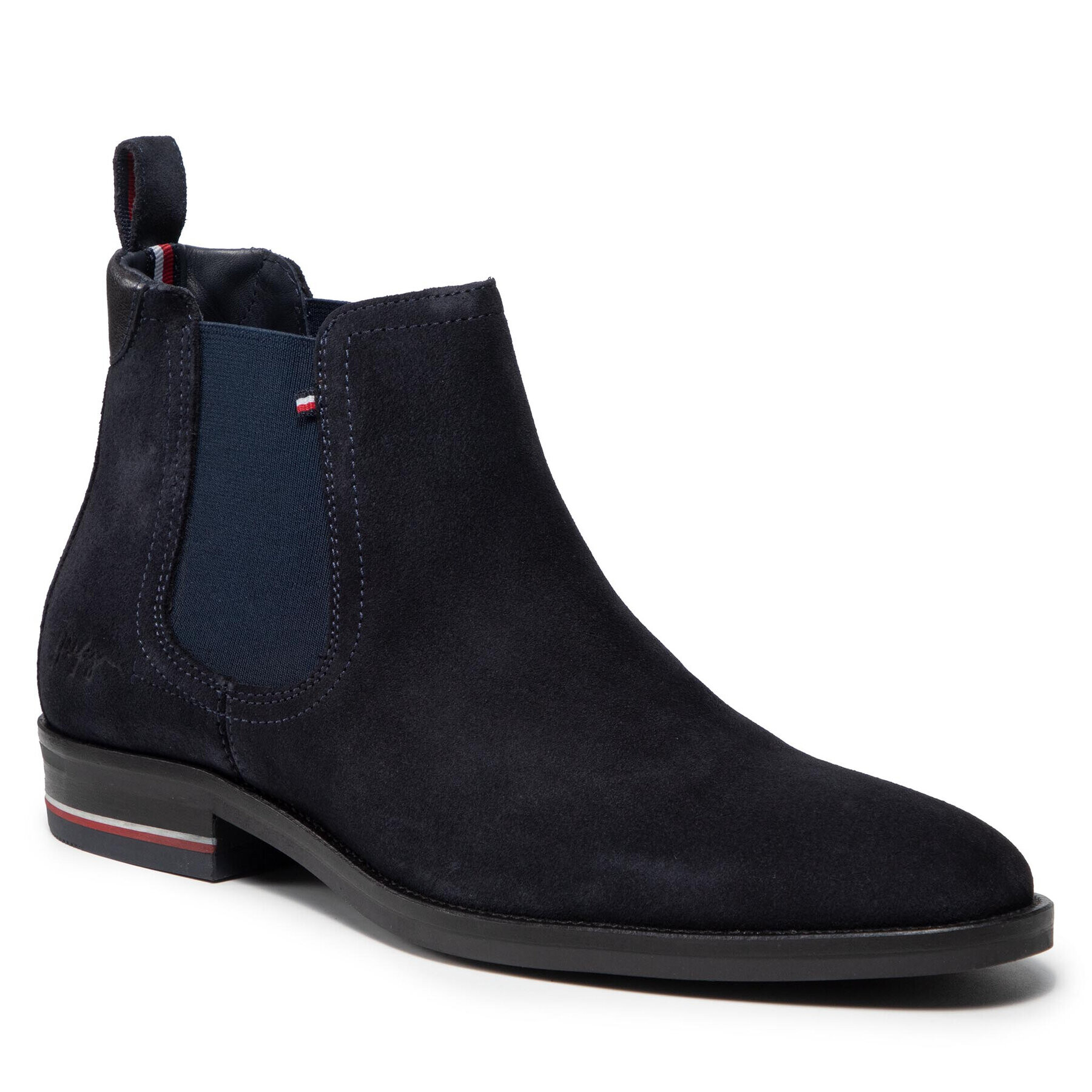 Tommy Hilfiger Боти тип челси Signature Hilfiger Suede Chelsea FM0FM03795 Тъмносин - Pepit.bg