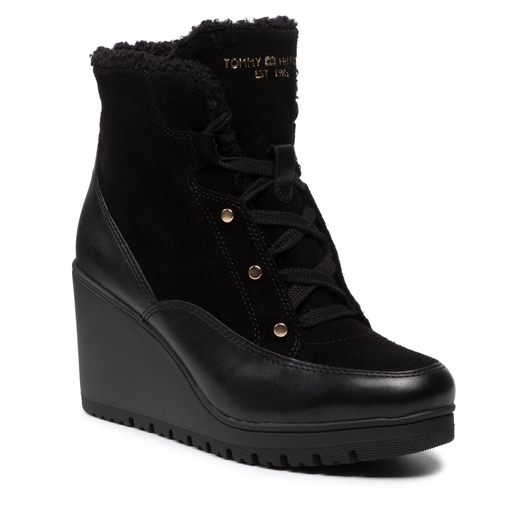 Tommy Hilfiger Боти Warmlined Mid Wedge Boot FW0FW05990 Черен - Pepit.bg