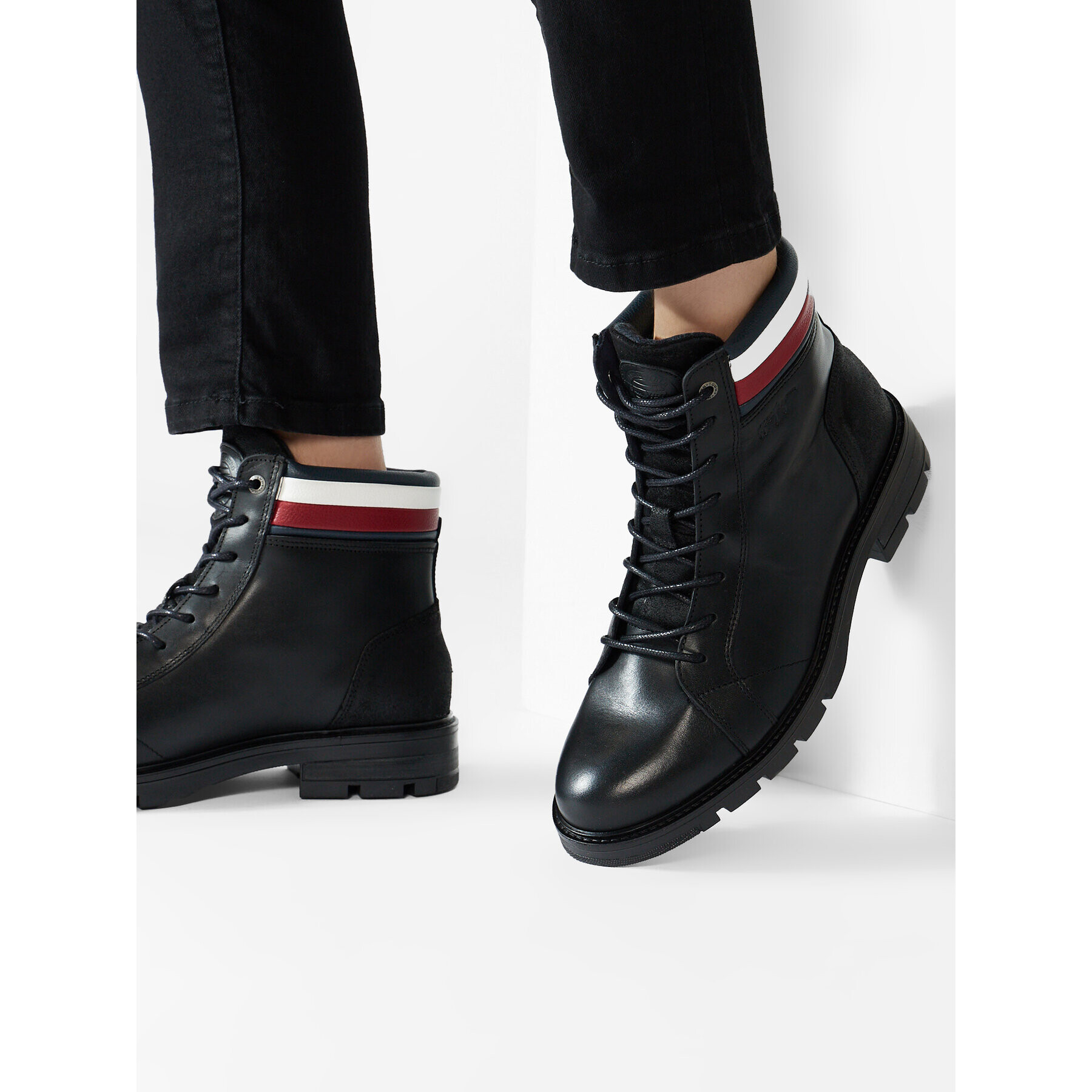 Tommy Hilfiger Ботуши Elevated Rwb Collar Lth Boot FM0FM03825 Черен - Pepit.bg