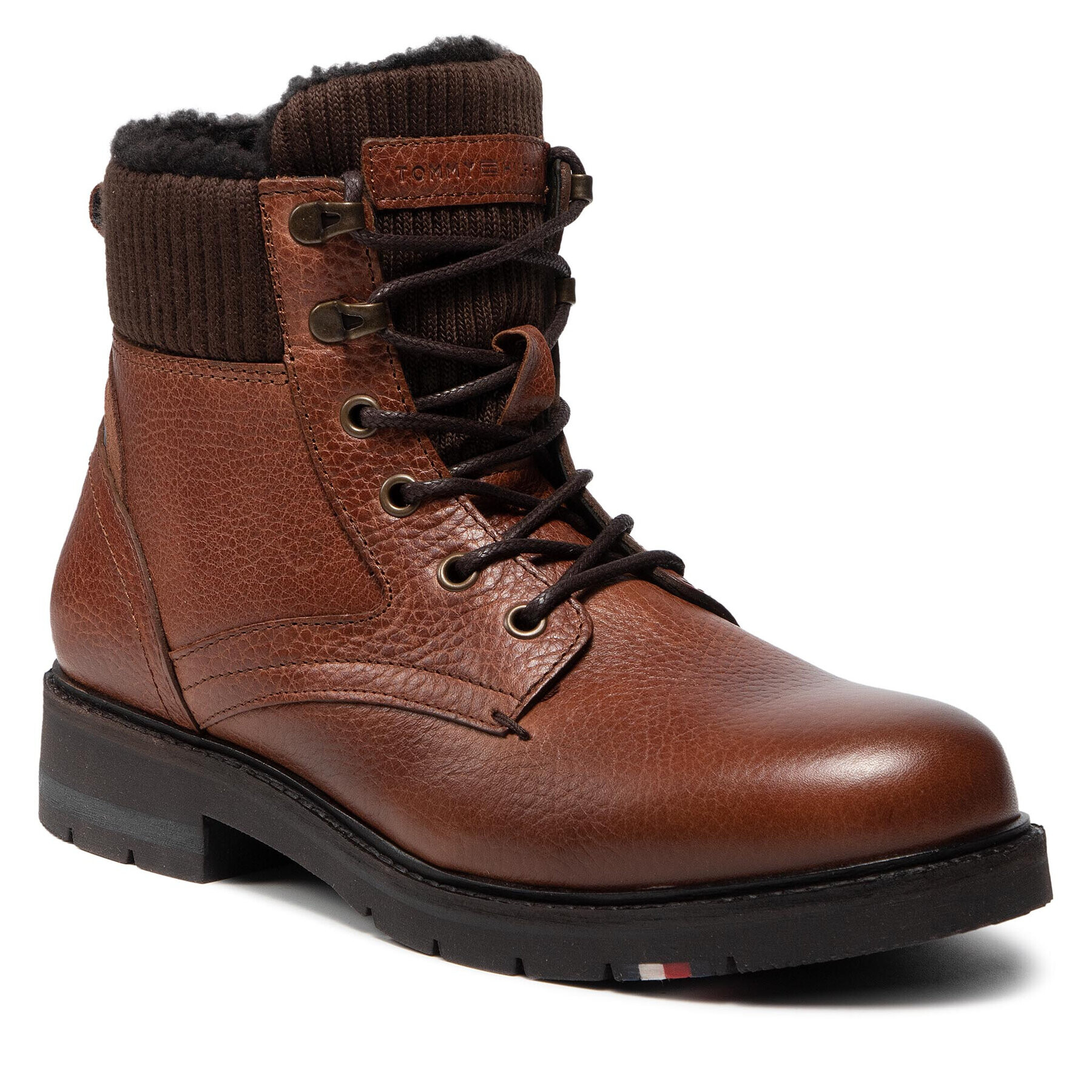 Tommy Hilfiger Ботуши Warm Corporate Mix Lace Boot FM0FM03774 Кафяв - Pepit.bg