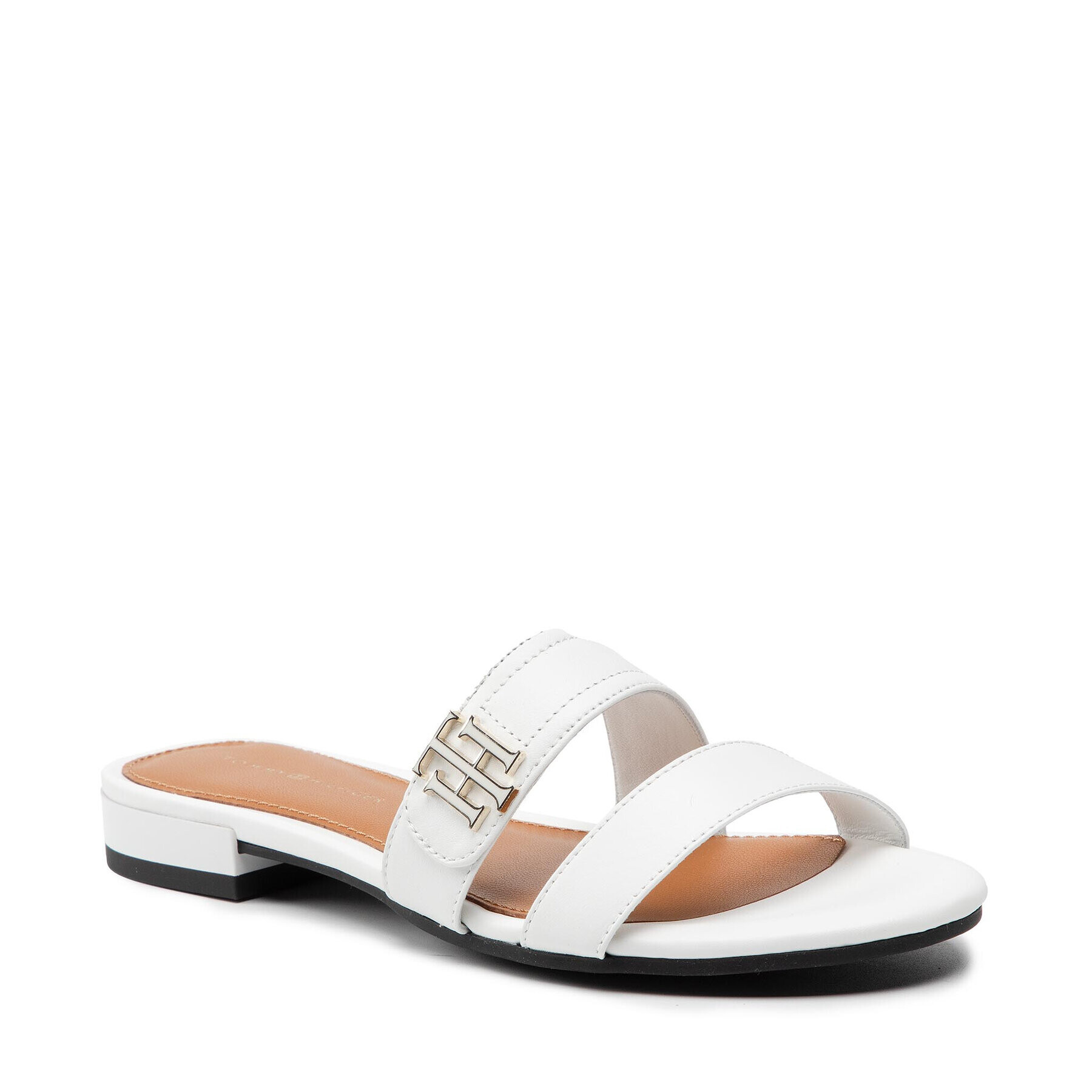 Tommy Hilfiger Чехли Hardware Flat Leather Mule FW0FW05775 Бял - Pepit.bg
