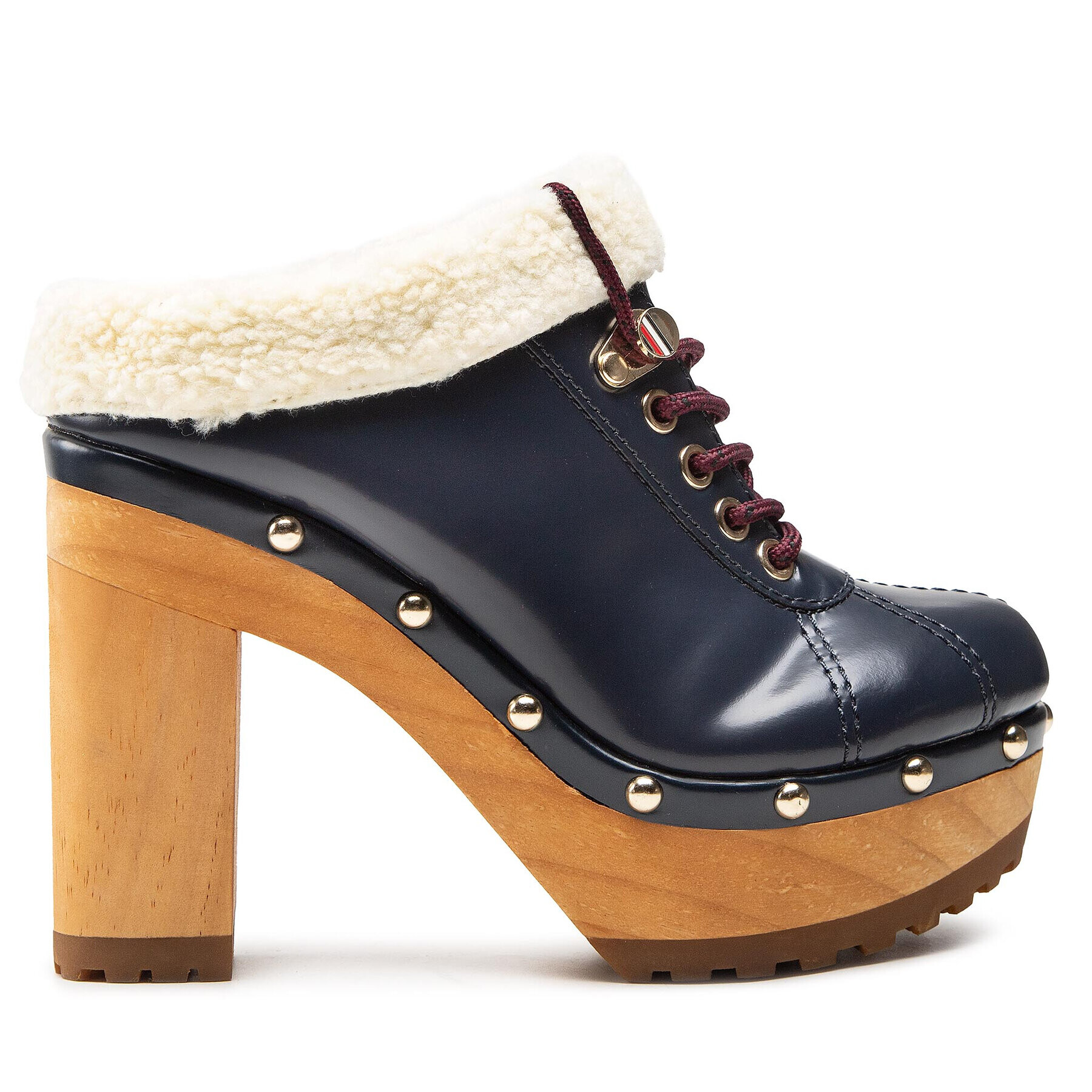 Tommy Hilfiger Чехли High Heel Clog Mule Monogram FW0FW06884 Тъмносин - Pepit.bg