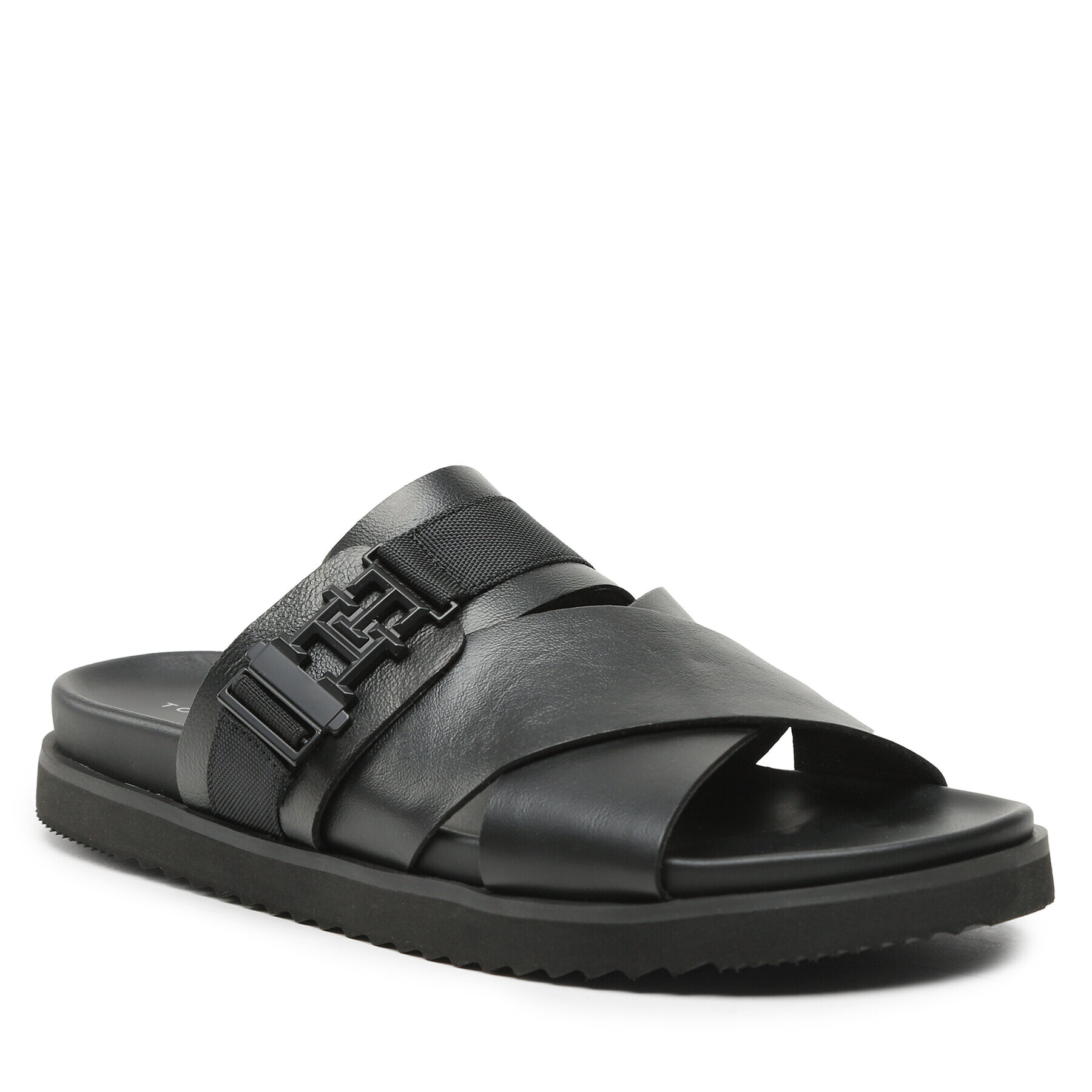 Tommy Hilfiger Чехли Th Cleated Leather Sandal FM0FM04458 Черен - Pepit.bg