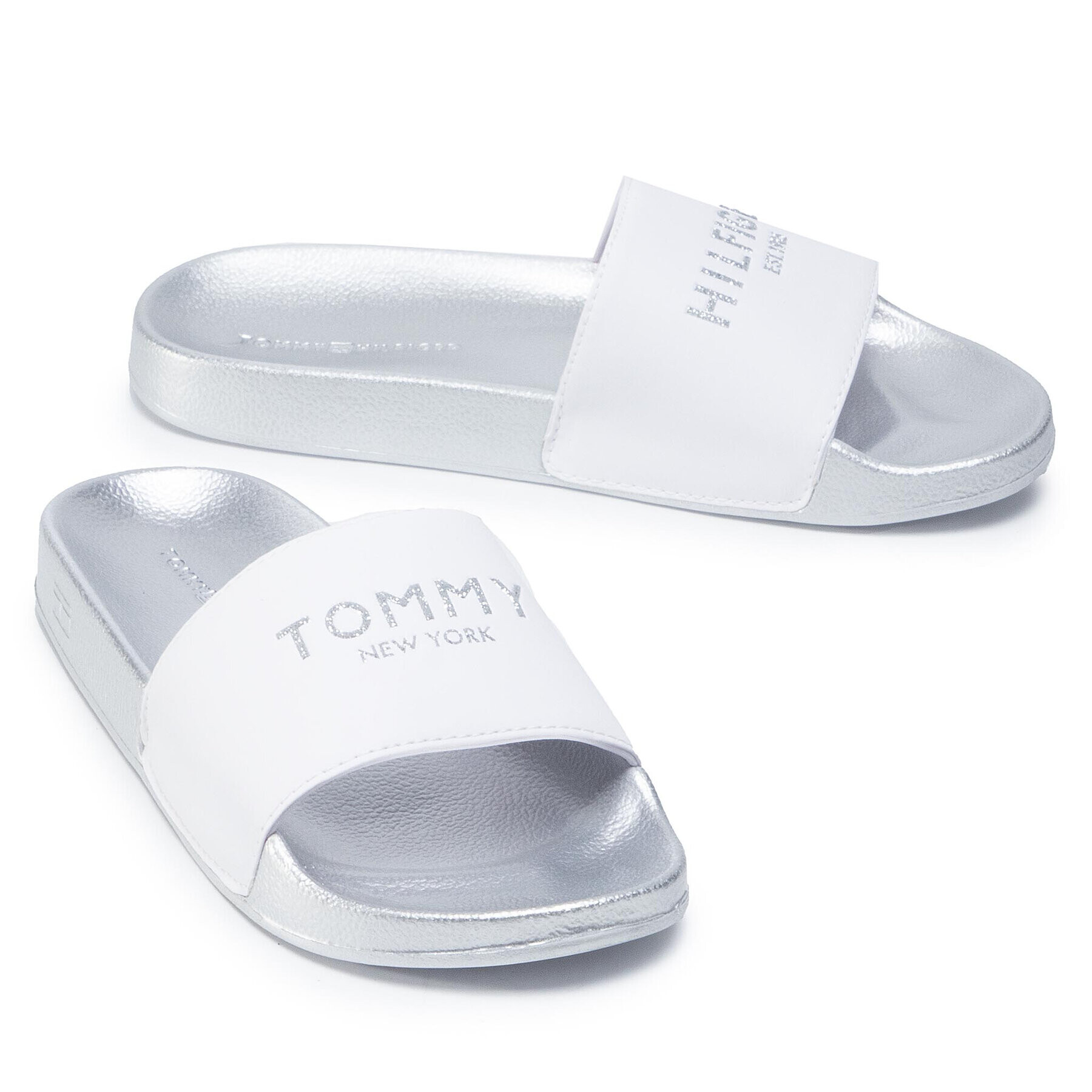 Tommy Hilfiger Чехли Th Glitter Pool Slide FW0FW04982 Бял - Pepit.bg