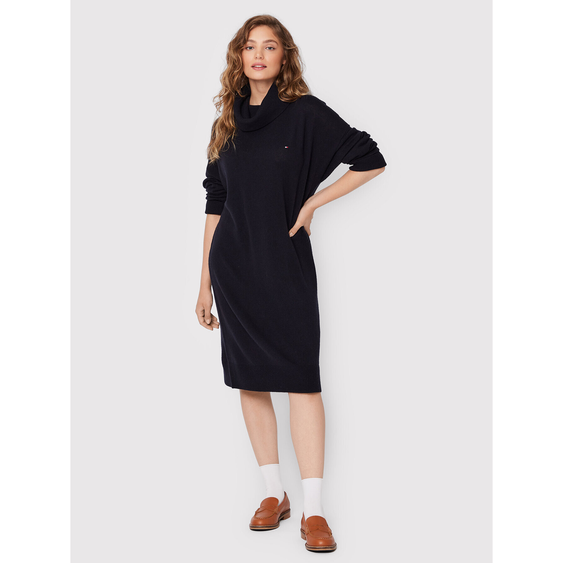 Tommy Hilfiger Curve Плетена рокля WW0WW32865 Тъмносин Oversize - Pepit.bg