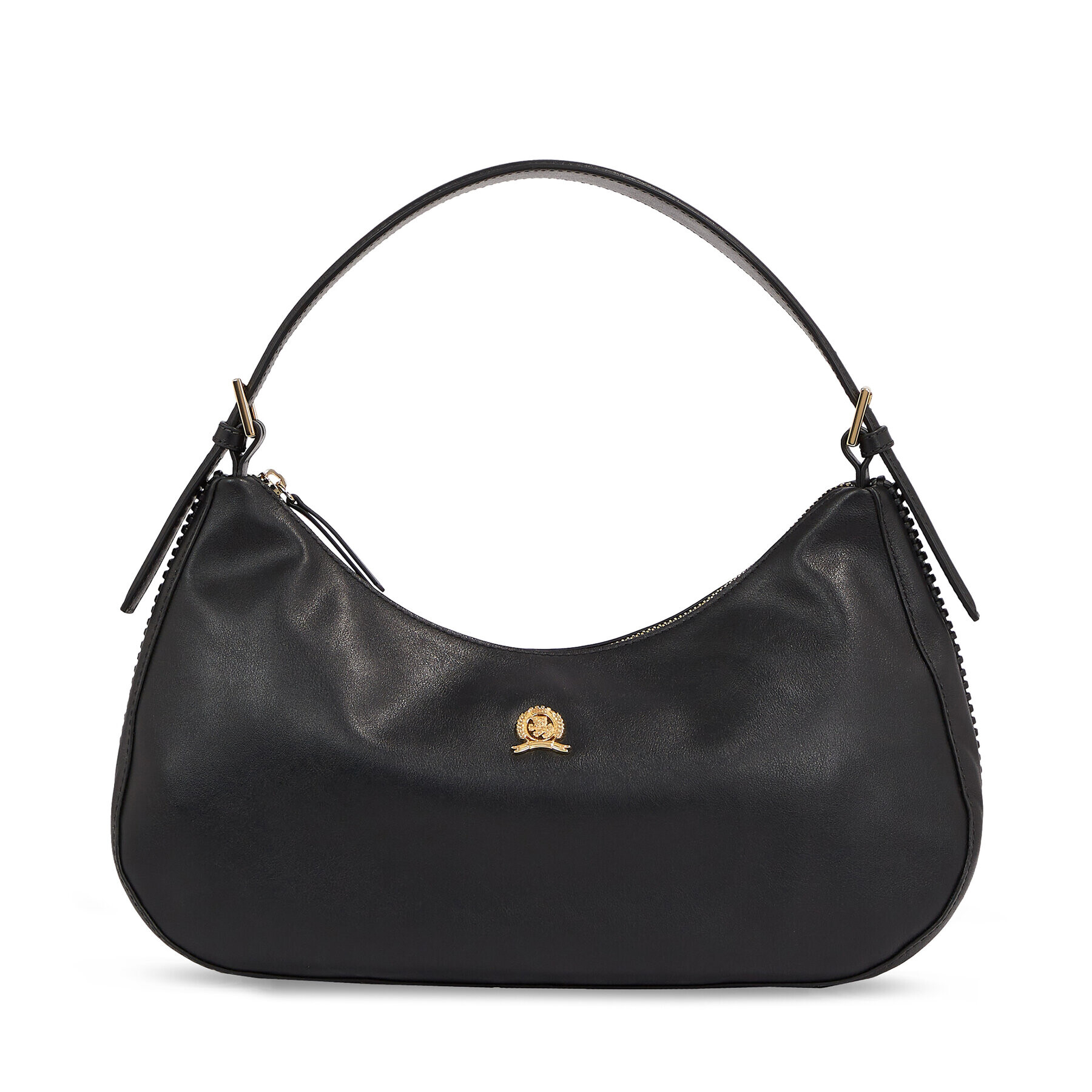 Tommy Hilfiger Дамска чанта Crest Leather Hobo AW0AW15866 Черен - Pepit.bg