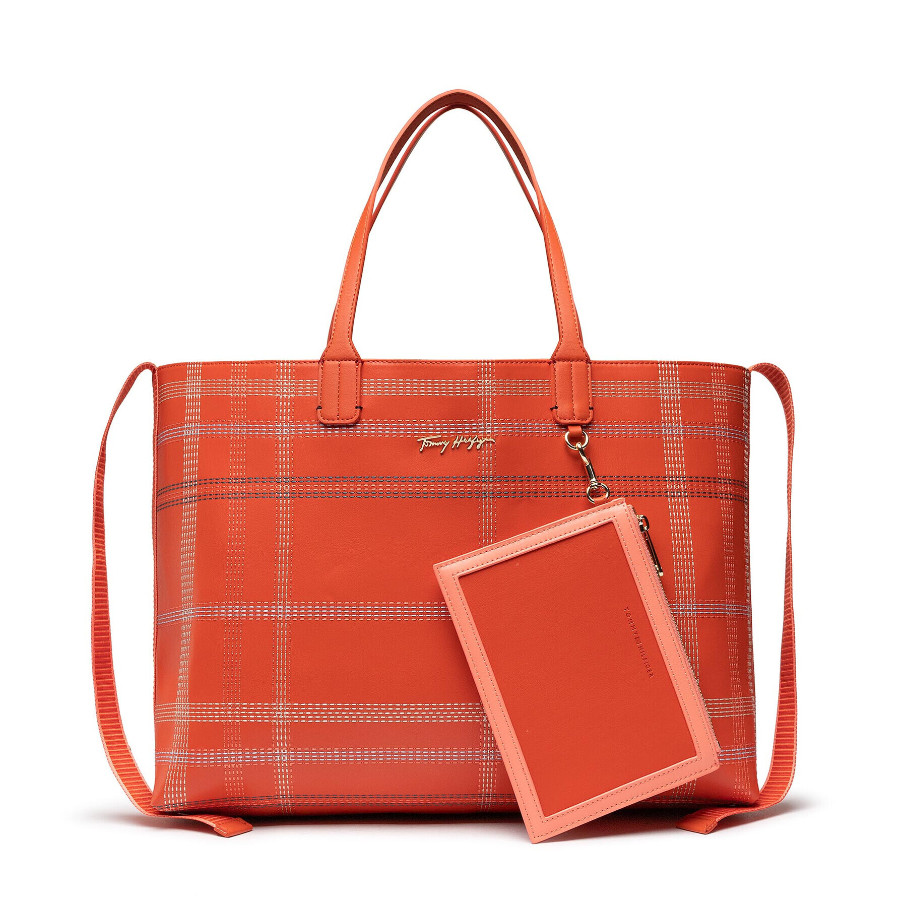 Tommy Hilfiger Дамска чанта Iconic Tommy Tote Check AW0AWI2311 Оранжев - Pepit.bg