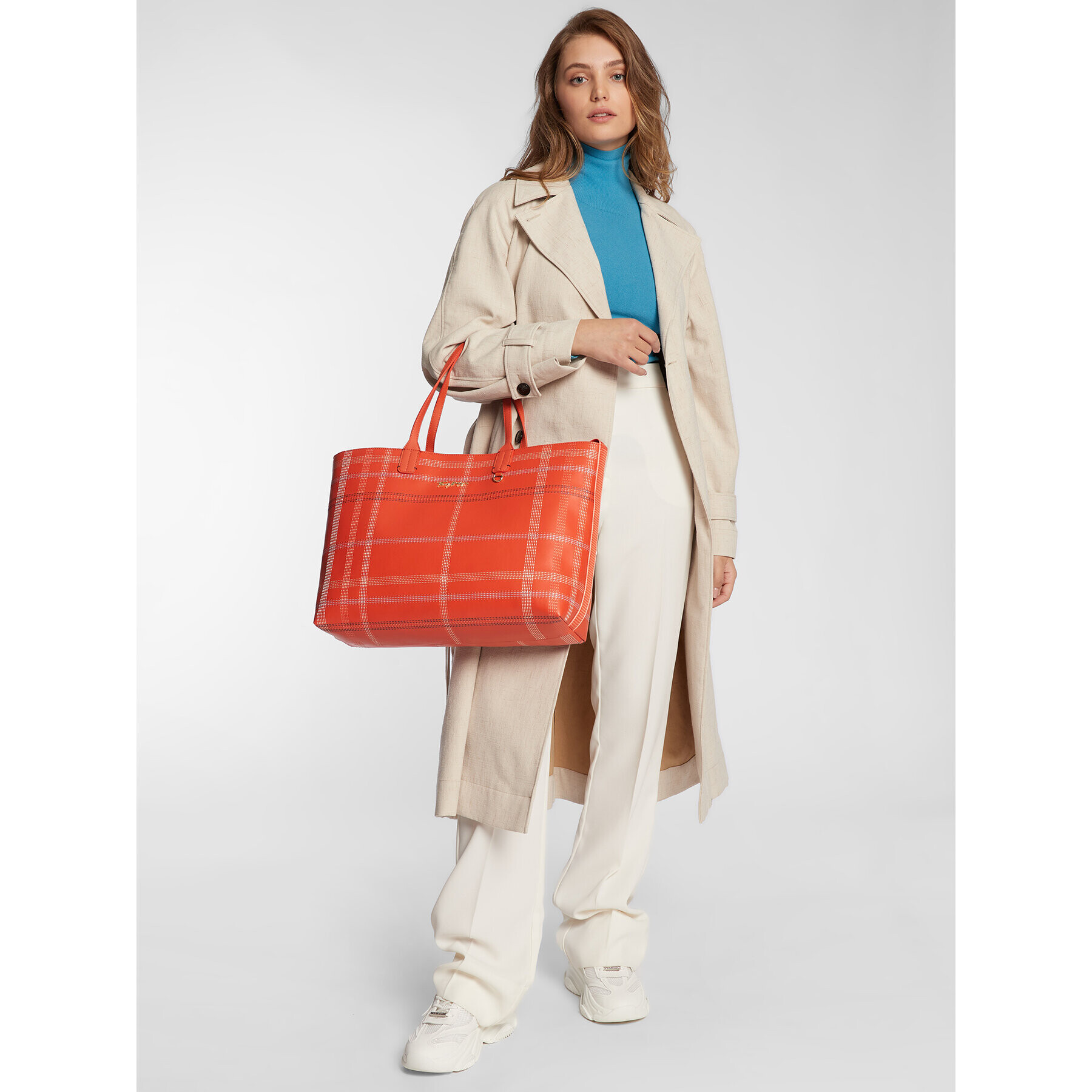 Tommy Hilfiger Дамска чанта Iconic Tommy Tote Check AW0AWI2311 Оранжев - Pepit.bg