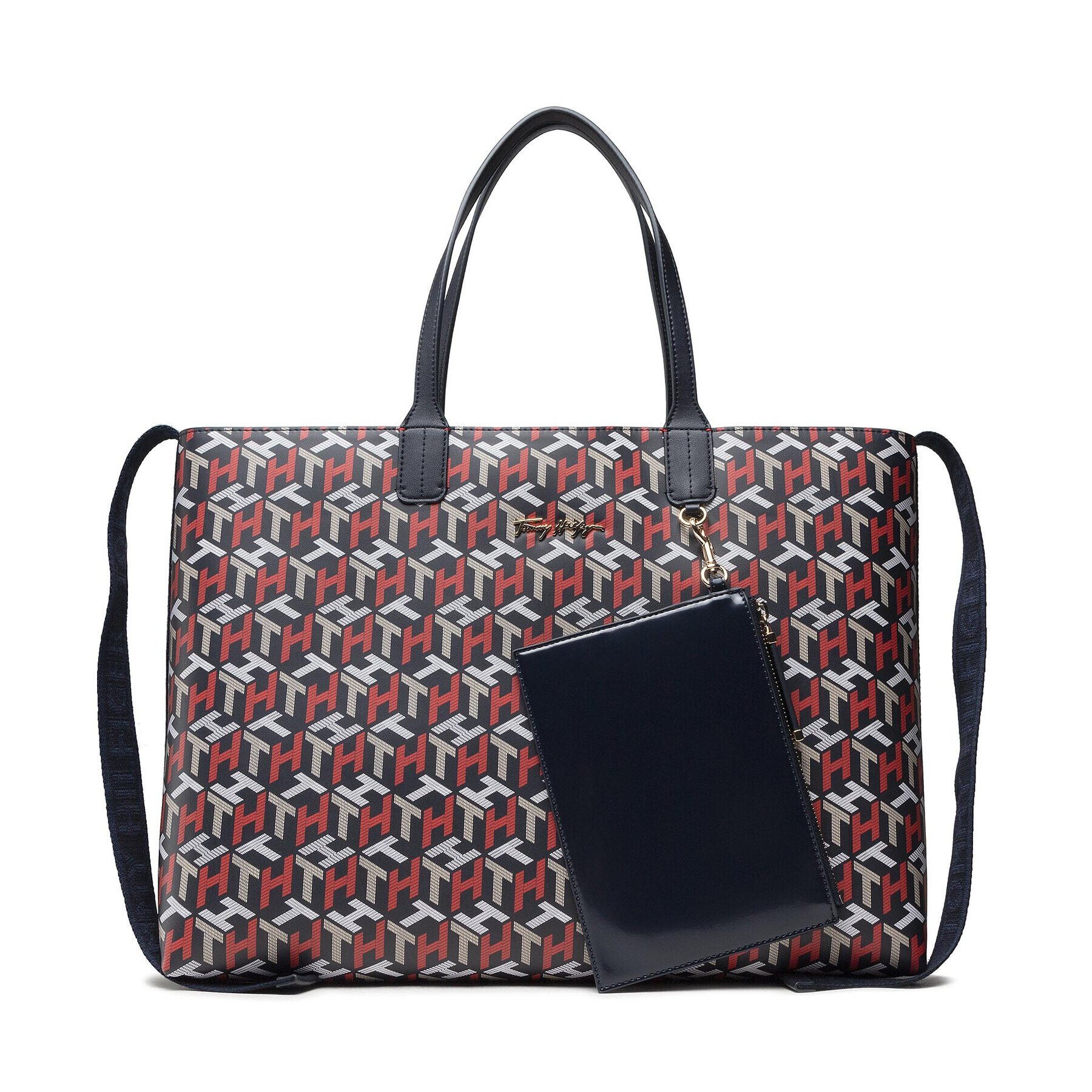 Tommy Hilfiger Дамска чанта Iconic Tommy Tote Corp Mono AW0AW10273 Тъмносин - Pepit.bg