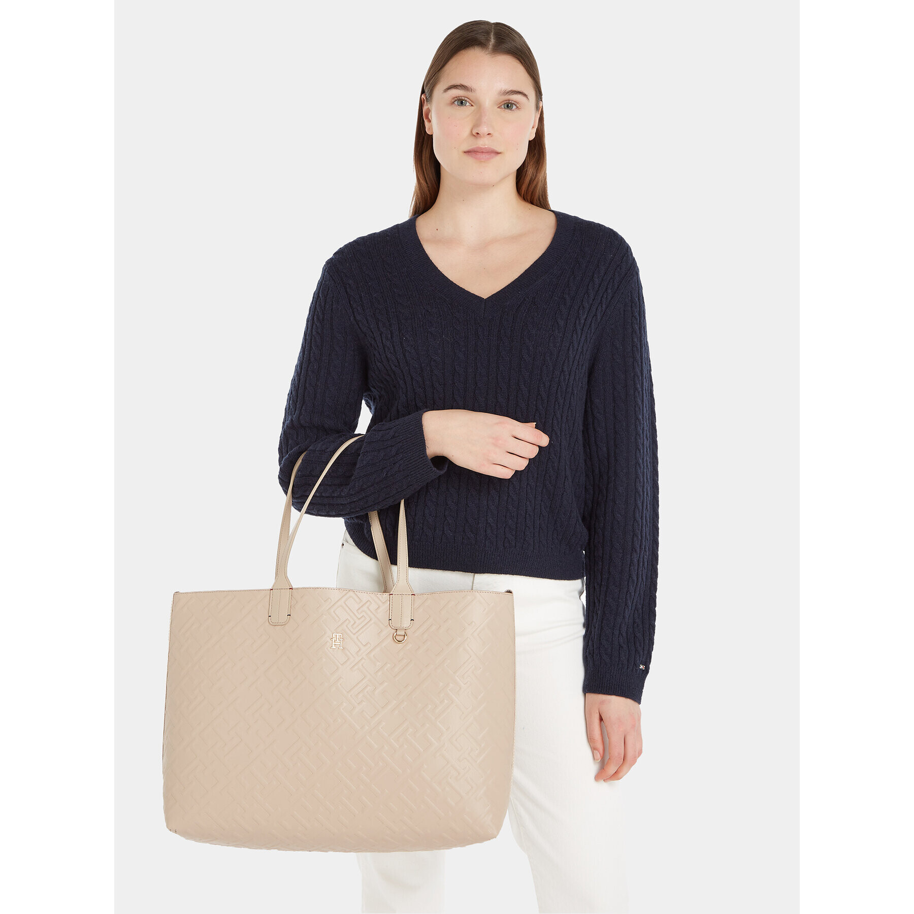 Tommy Hilfiger Дамска чанта Iconic Tommy Tote Mono AW0AW15572 Бежов - Pepit.bg