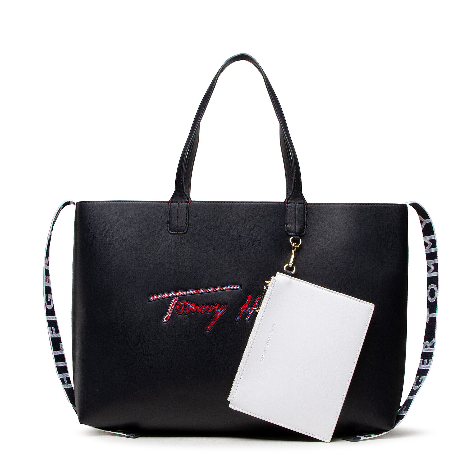 Tommy Hilfiger Дамска чанта Iconic Tommy Tote Signature AW0AW11324 Тъмносин - Pepit.bg