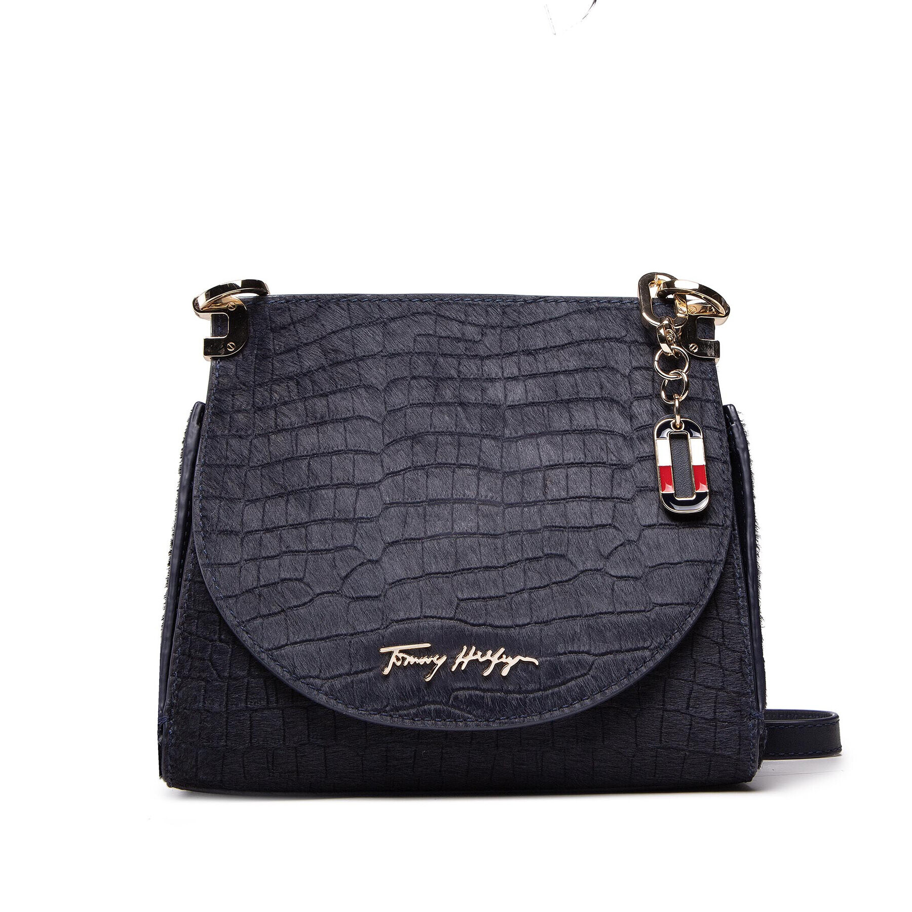 Tommy Hilfiger Дамска чанта Luce Leather Flap Crossover Croc AW0AW10489 Черен - Pepit.bg