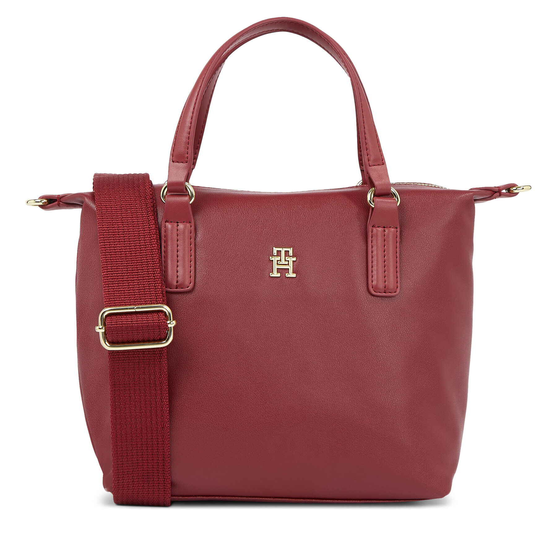 Tommy Hilfiger Дамска чанта Poppy Plus Small Tote AW0AW15592 Червен - Pepit.bg