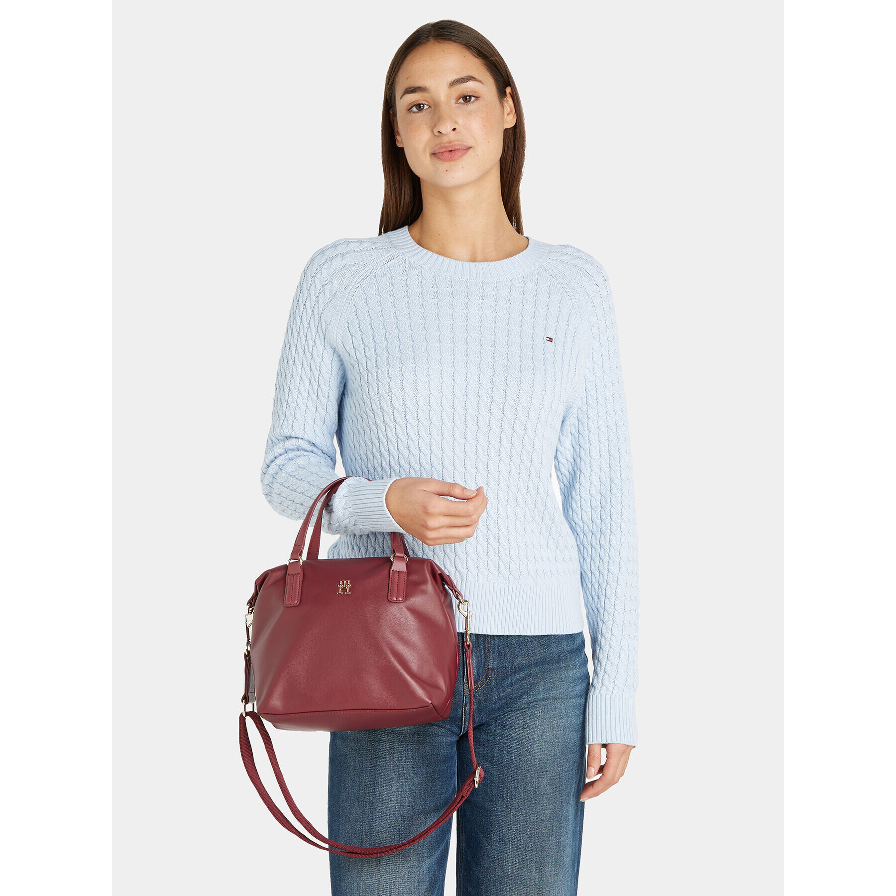 Tommy Hilfiger Дамска чанта Poppy Plus Small Tote AW0AW15592 Червен - Pepit.bg