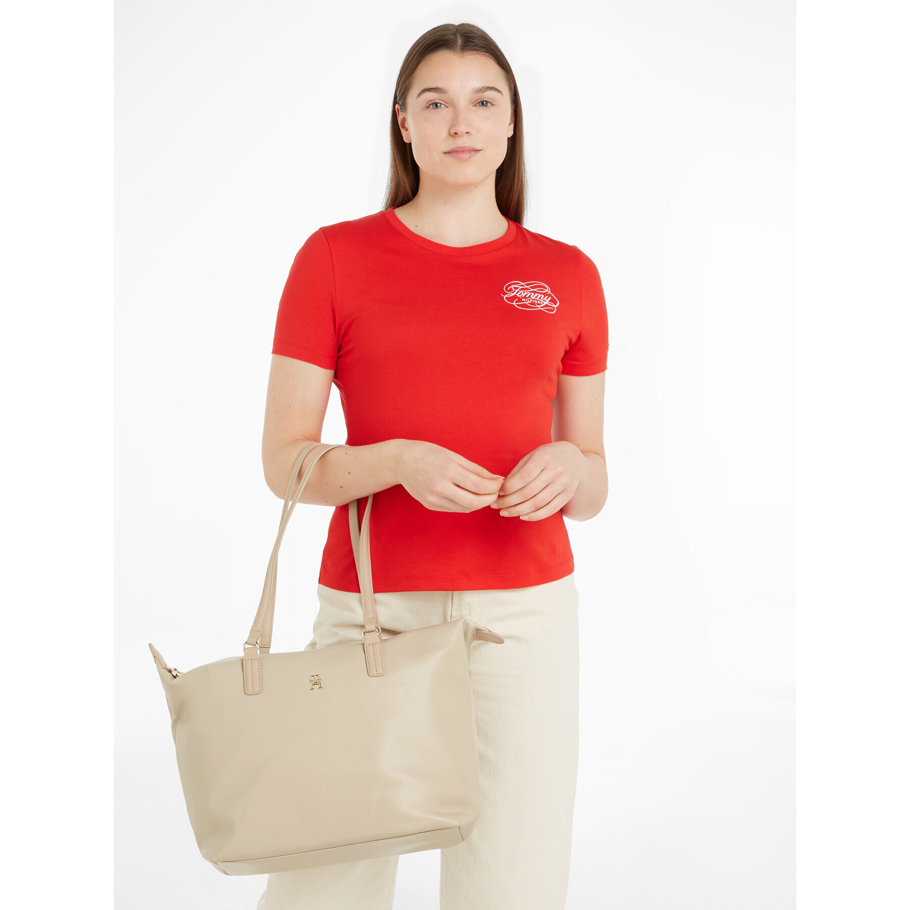 Tommy Hilfiger Дамска чанта Poppy Plus Tote AW0AW15856 Бежов - Pepit.bg