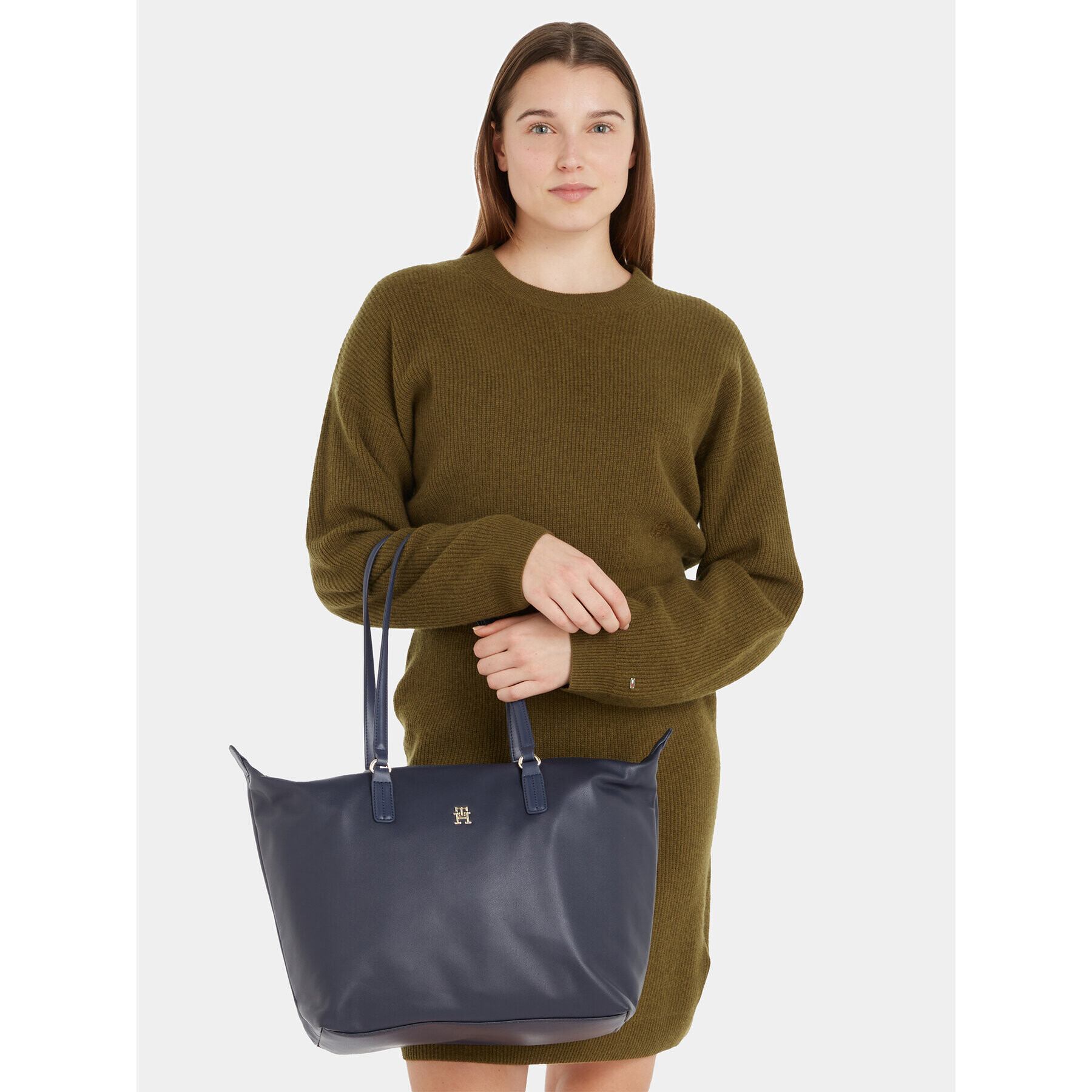 Tommy Hilfiger Дамска чанта Poppy Plus Tote AW0AW15856 Тъмносин - Pepit.bg