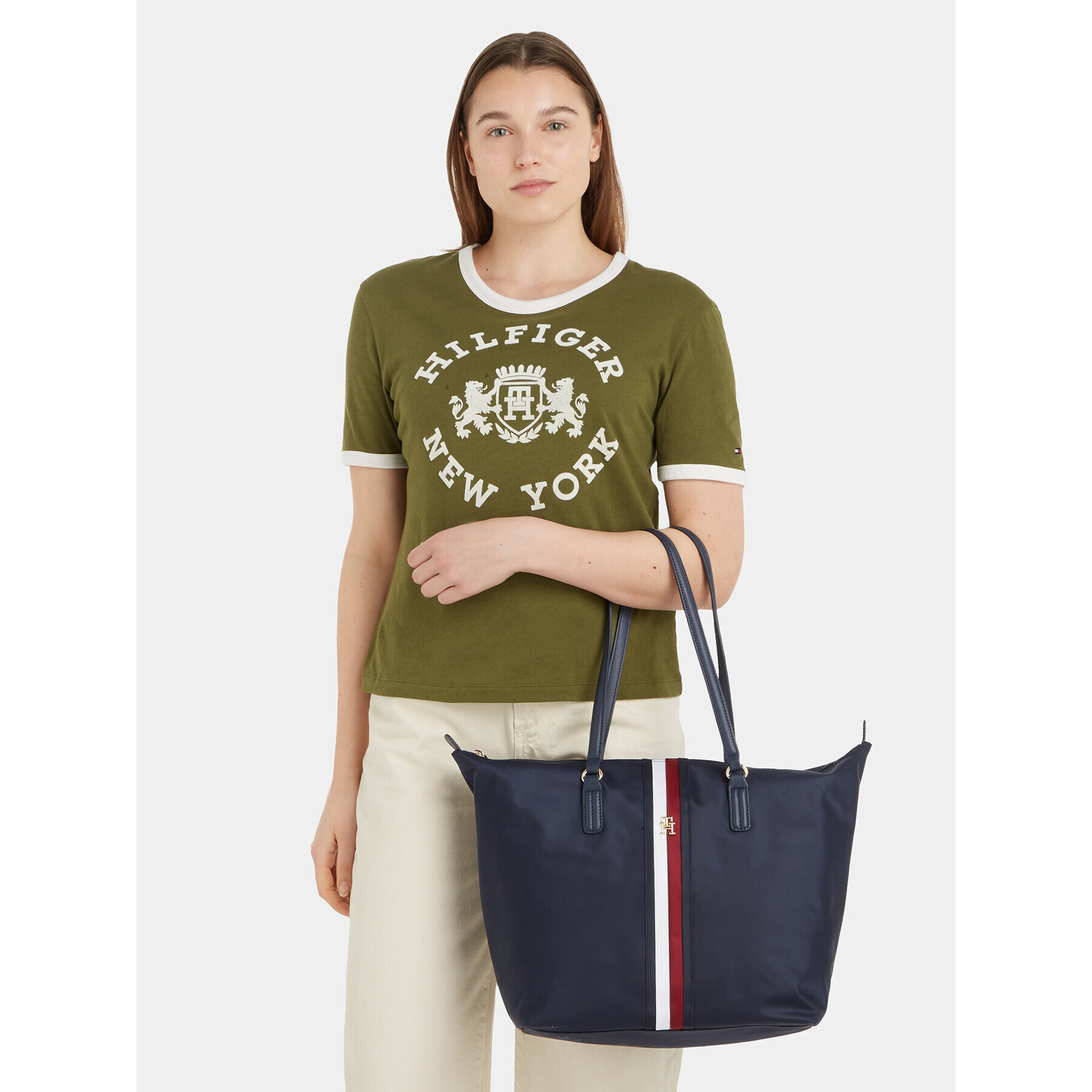 Tommy Hilfiger Дамска чанта Poppy Tote Corp AW0AW15896 Тъмносин - Pepit.bg