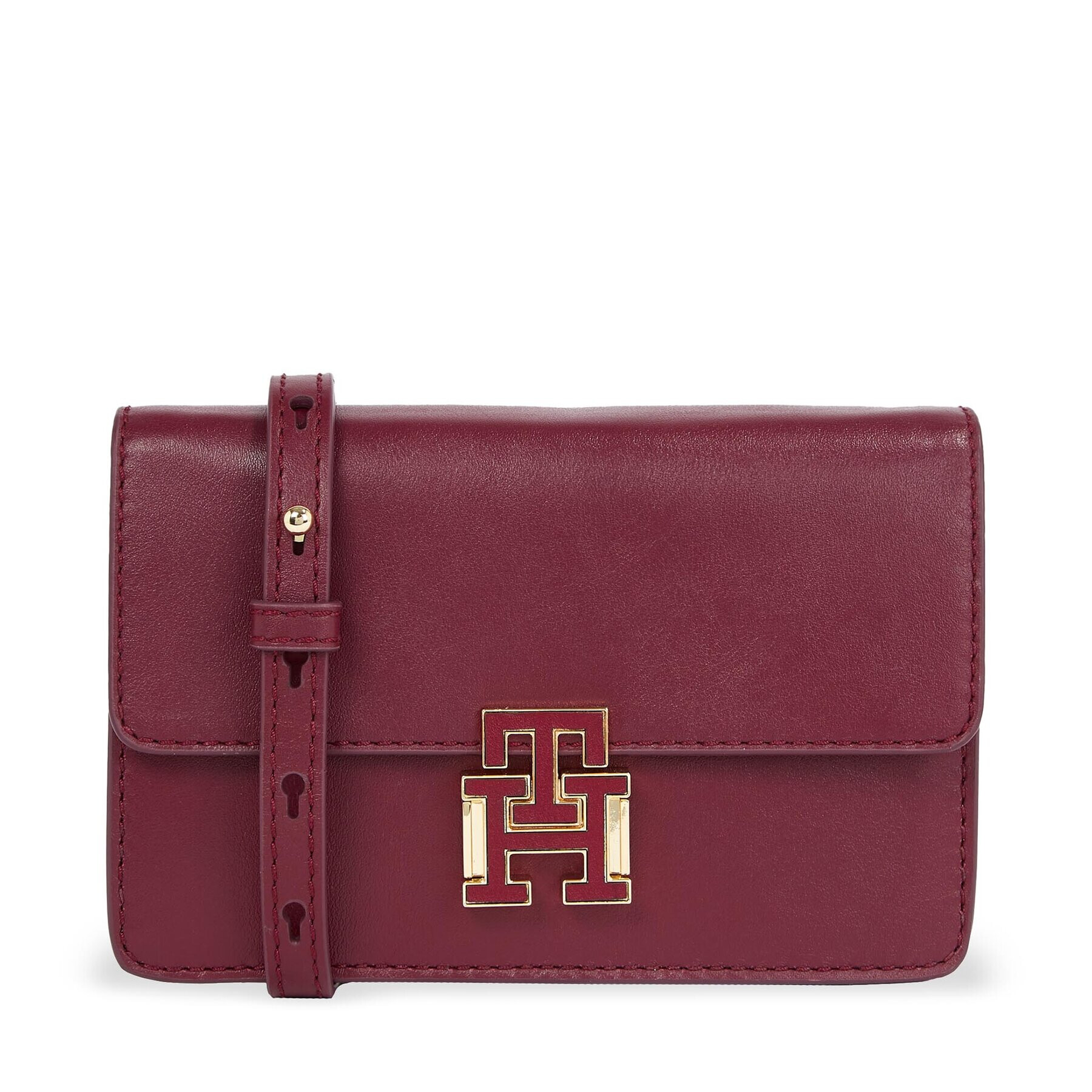 Tommy Hilfiger Дамска чанта Pushlock Leather Small Crossover AW0AW15227 Червен - Pepit.bg