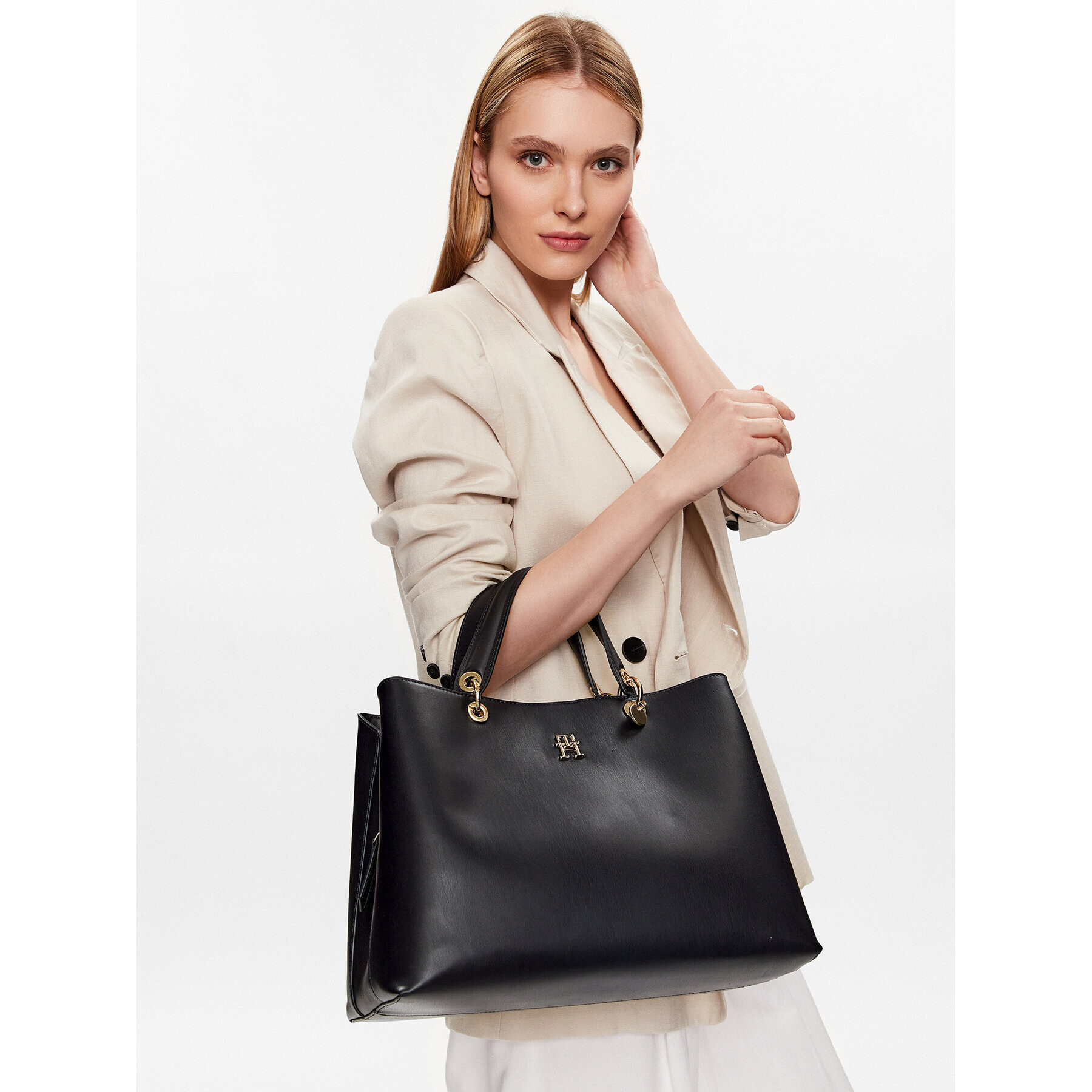 Tommy Hilfiger Дамска чанта Th Chic Satchel AW0AW14784 Тъмносин - Pepit.bg