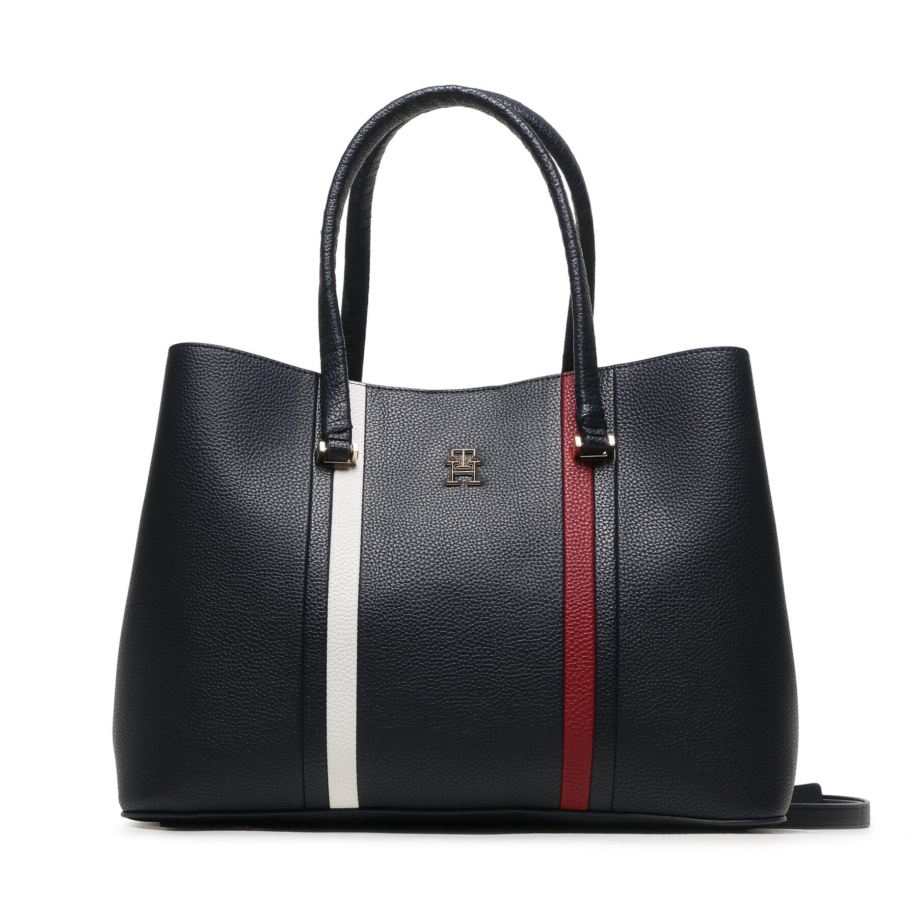 Tommy Hilfiger Дамска чанта Th Emblem Satchel Corp AW0AW15117 Тъмносин - Pepit.bg