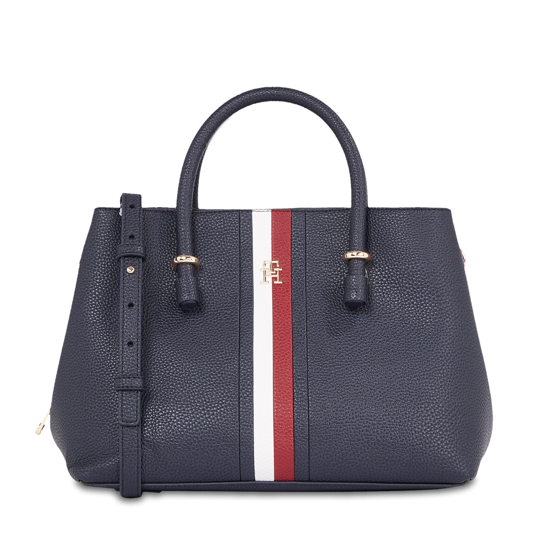 Tommy Hilfiger Дамска чанта Th Emblem Satchel Corp AW0AW15286 Тъмносин - Pepit.bg