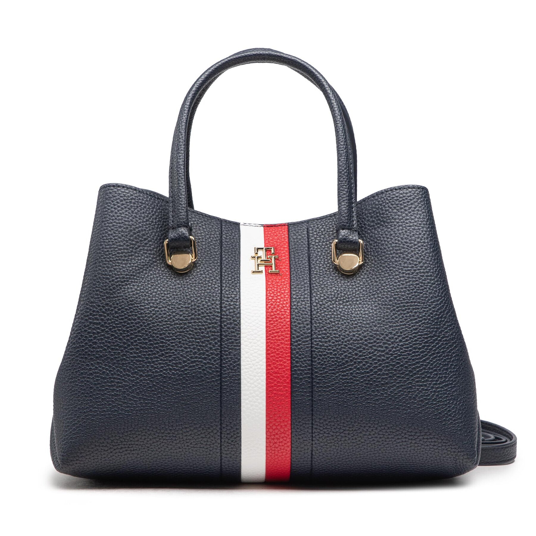 Tommy Hilfiger Дамска чанта Th Emblem Small Satchel Corp AW0AW14318 Тъмносин - Pepit.bg