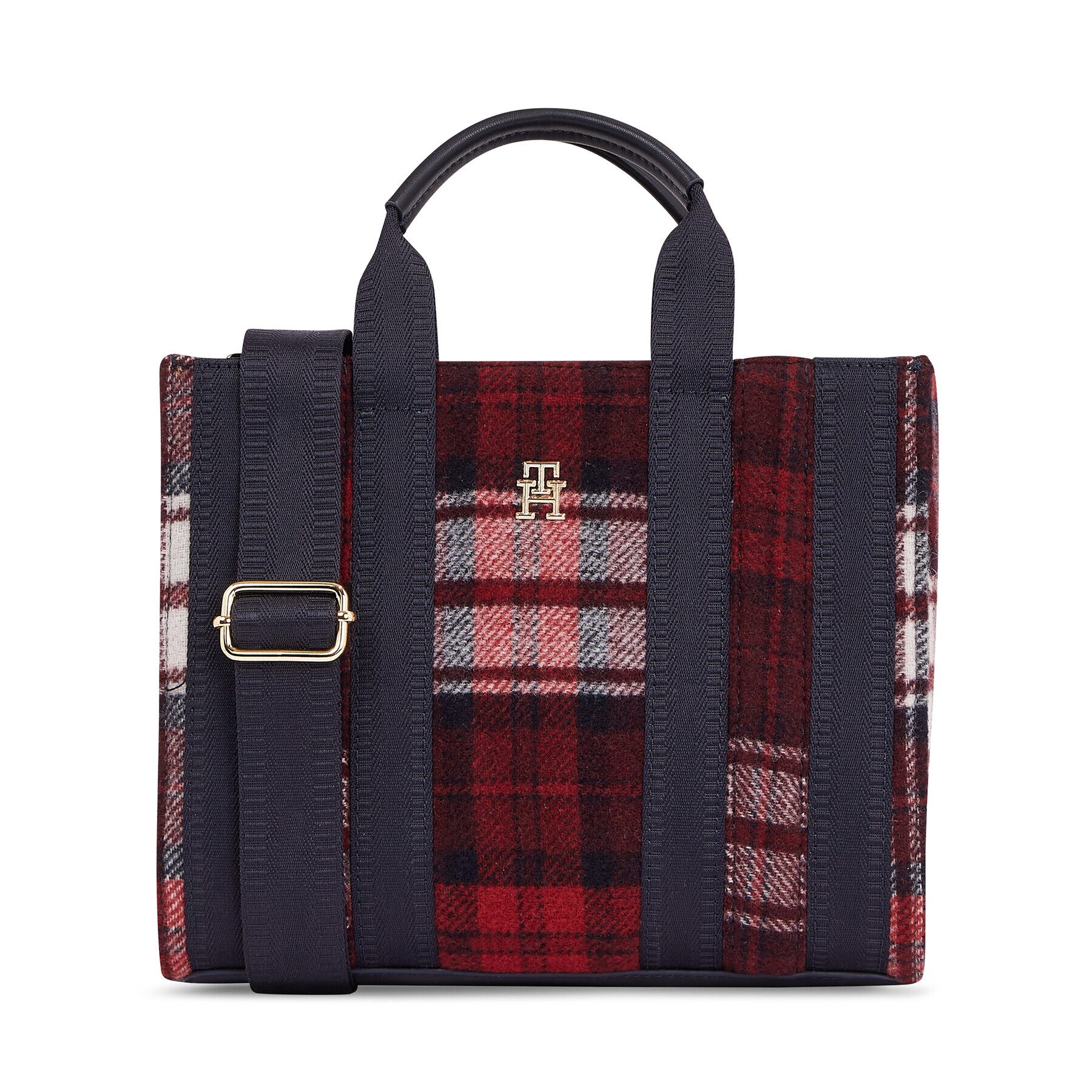 Tommy Hilfiger Дамска чанта Th Identity Small Tote Check AW0AW15884 Тъмносин - Pepit.bg