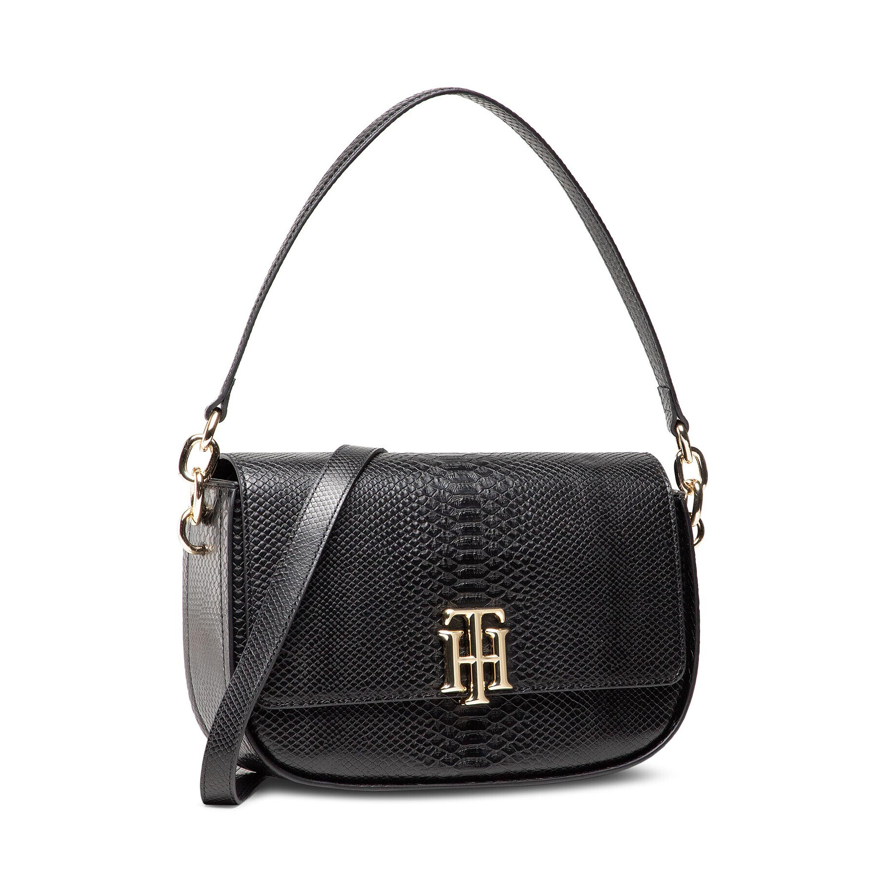 Tommy Hilfiger Дамска чанта Th Lock Satchel Snake AW0AW10463 Черен - Pepit.bg