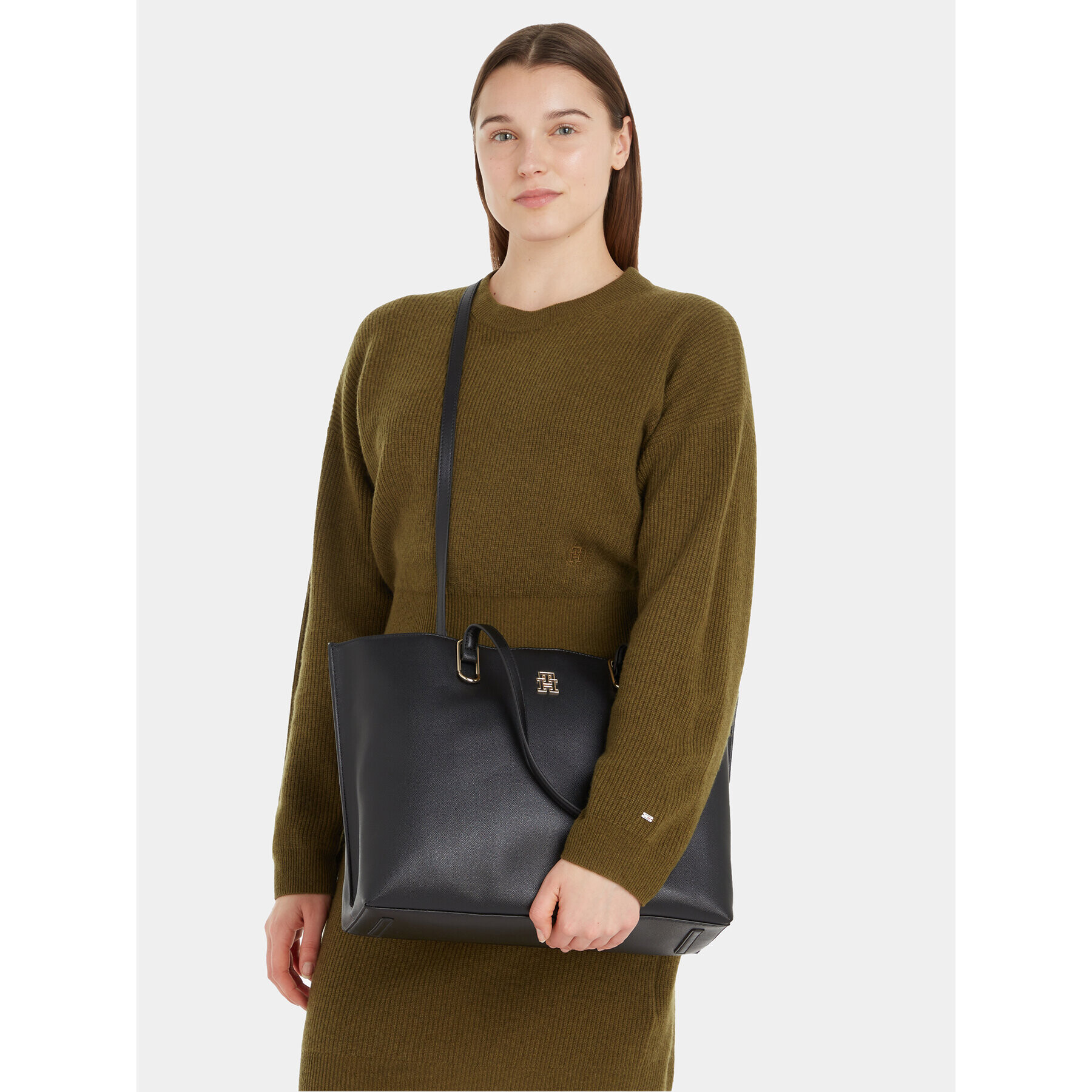 Tommy Hilfiger Дамска чанта Th Timeless Workbag AW0AW15242 Черен - Pepit.bg