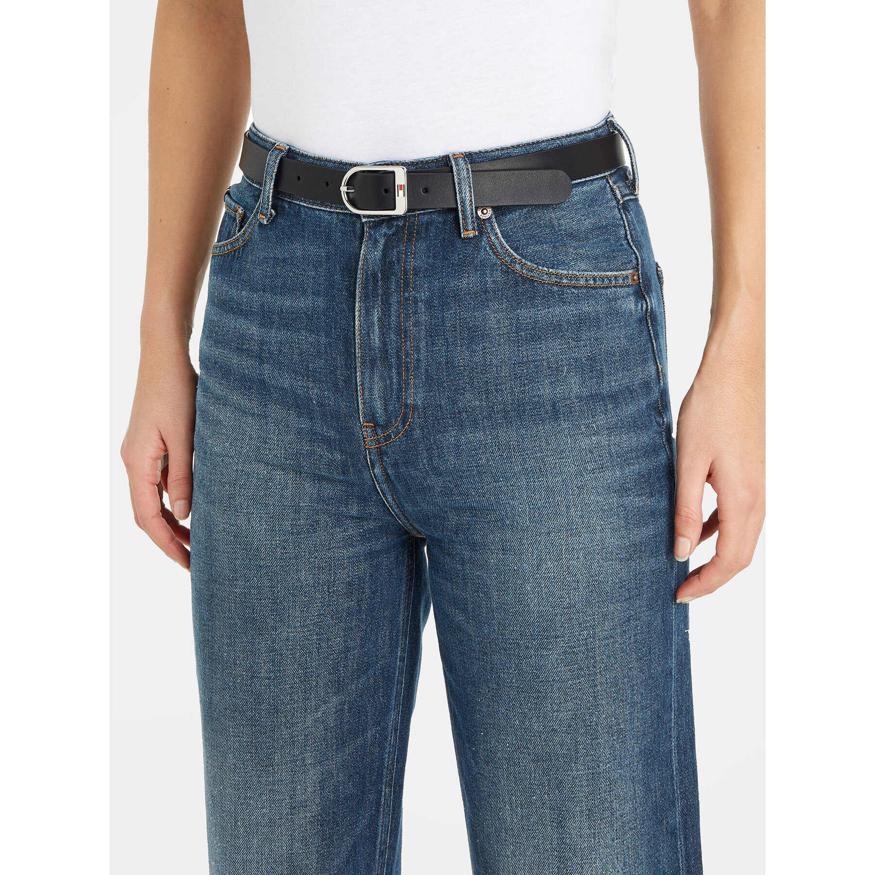 Tommy Hilfiger Дамски колан Essential Flag Silver 2.5 AW0AW15380 Черен - Pepit.bg