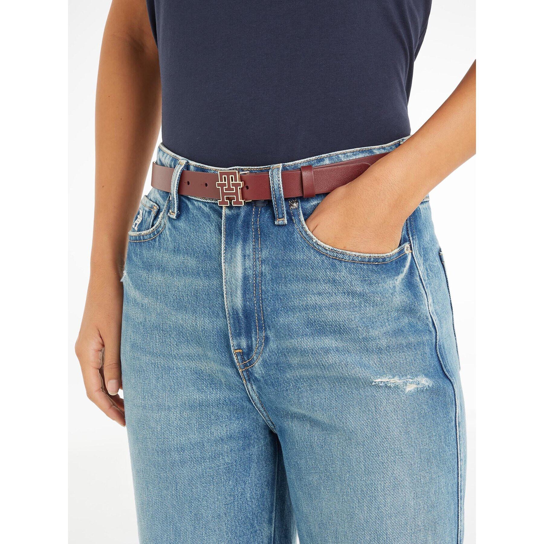 Tommy Hilfiger Дамски колан Th Logo 2.5 AW0AW14936 Кафяв - Pepit.bg