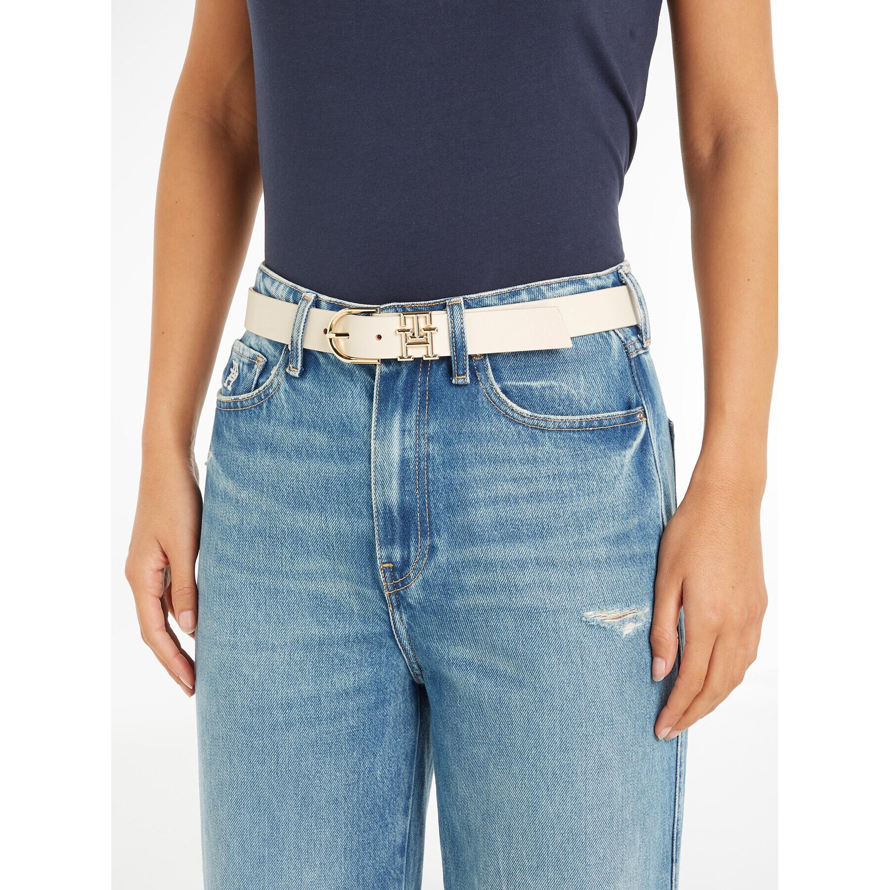 Tommy Hilfiger Дамски колан Th Lux 3.0 AW0AW14943 Бял - Pepit.bg