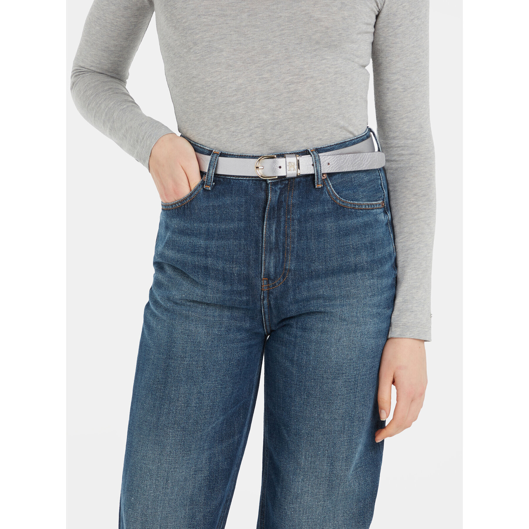 Tommy Hilfiger Дамски колан Th Timeless 2.5 Silver AW0AW15377 Сив - Pepit.bg