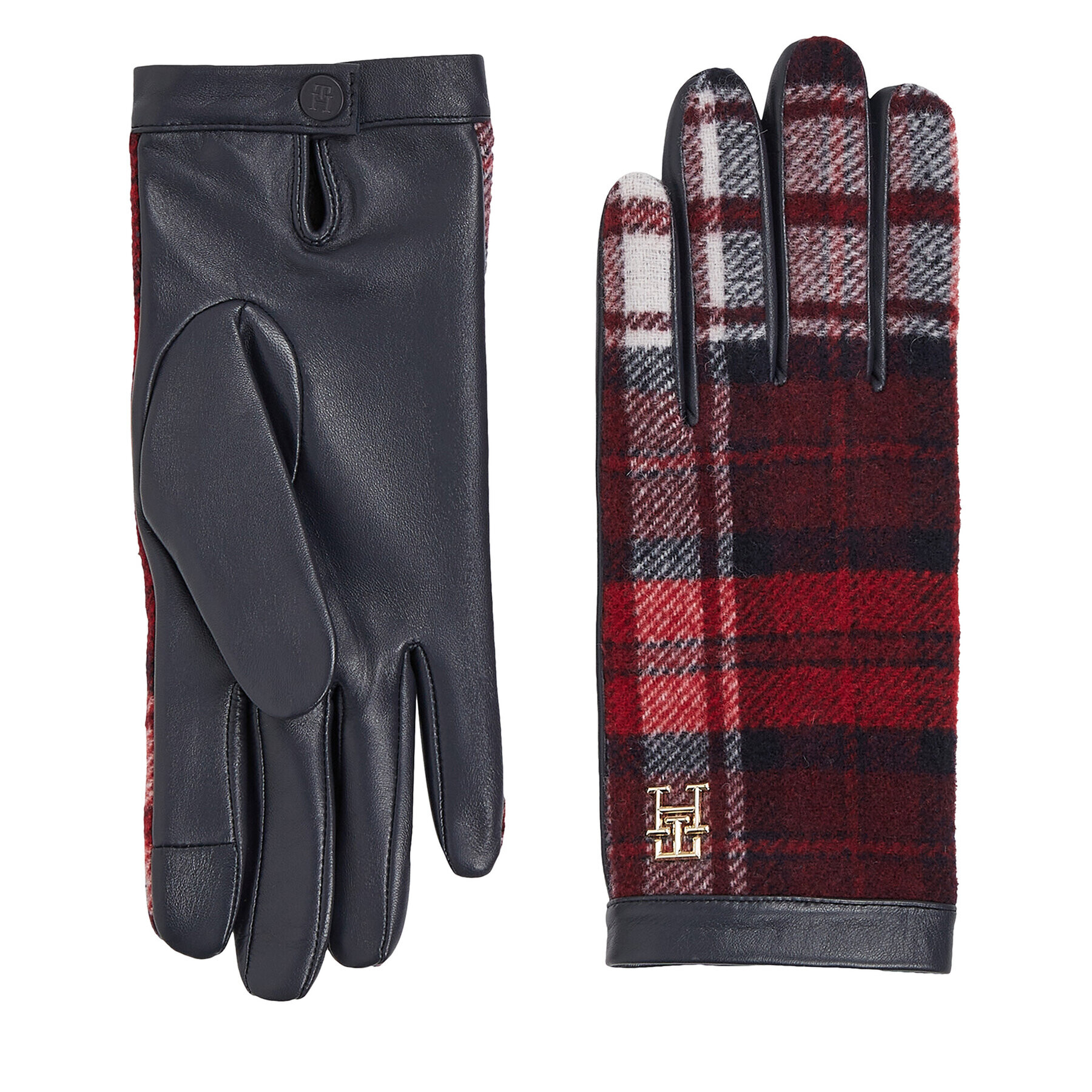 Tommy Hilfiger Дамски ръкавици Tommy Check Leather Gloves AW0AW15362 Тъмносин - Pepit.bg