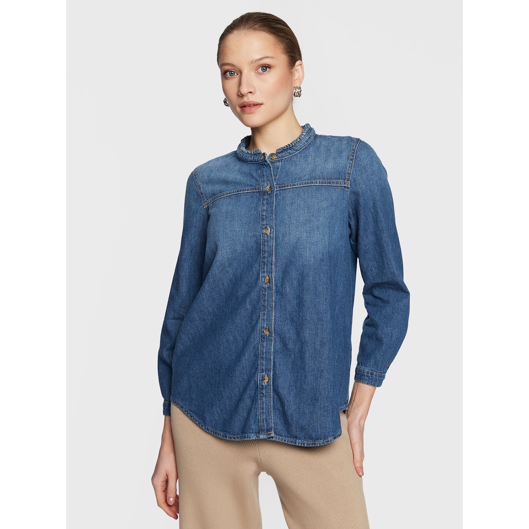 Tommy Hilfiger дънкова риза Frill WW0WW37137 Син Regular Fit - Pepit.bg