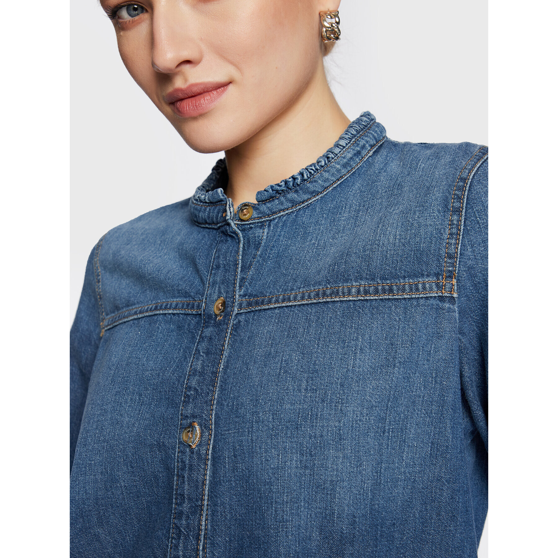 Tommy Hilfiger дънкова риза Frill WW0WW37137 Син Regular Fit - Pepit.bg