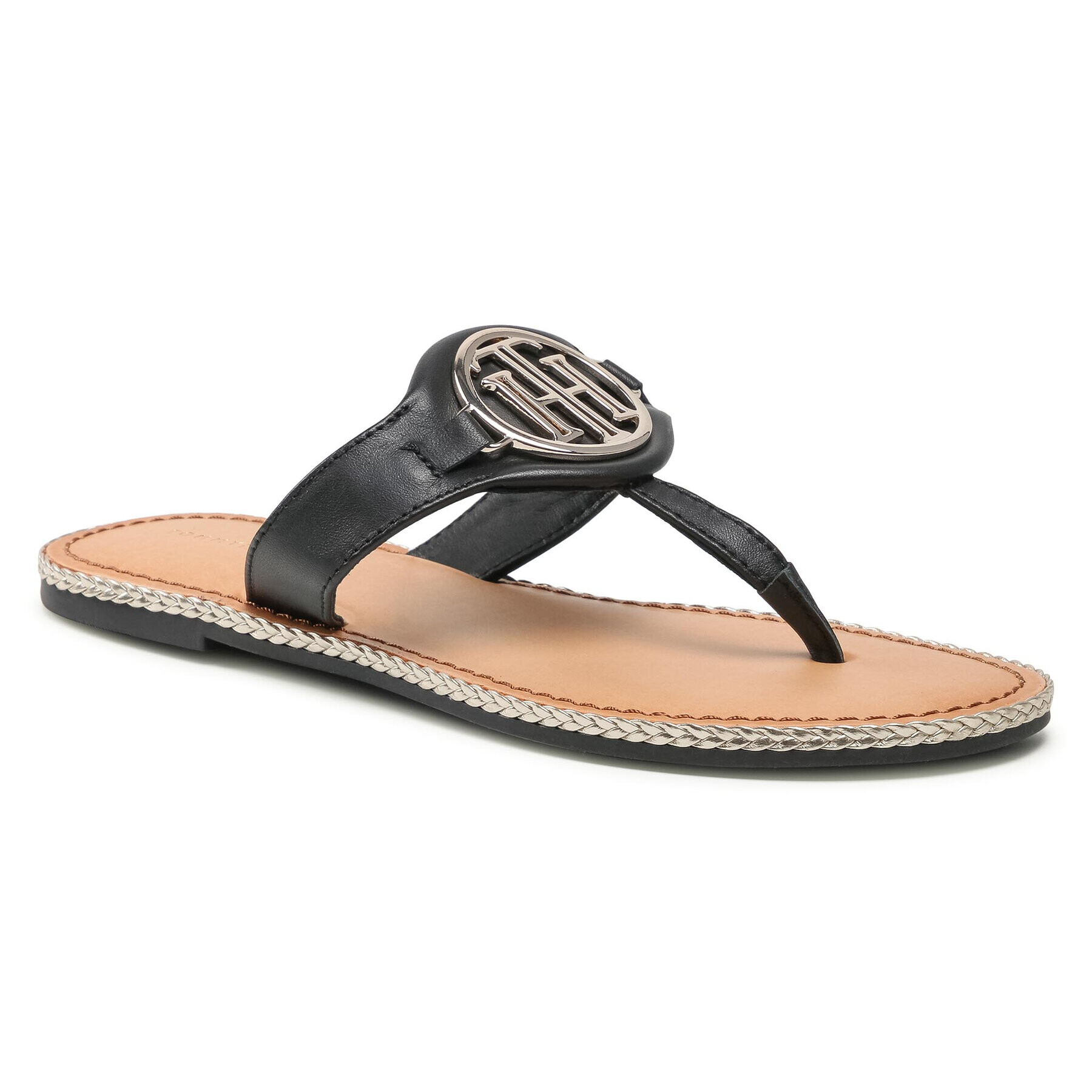 Tommy Hilfiger Джапанки Essential Leather Flat Sandal Черен - Pepit.bg