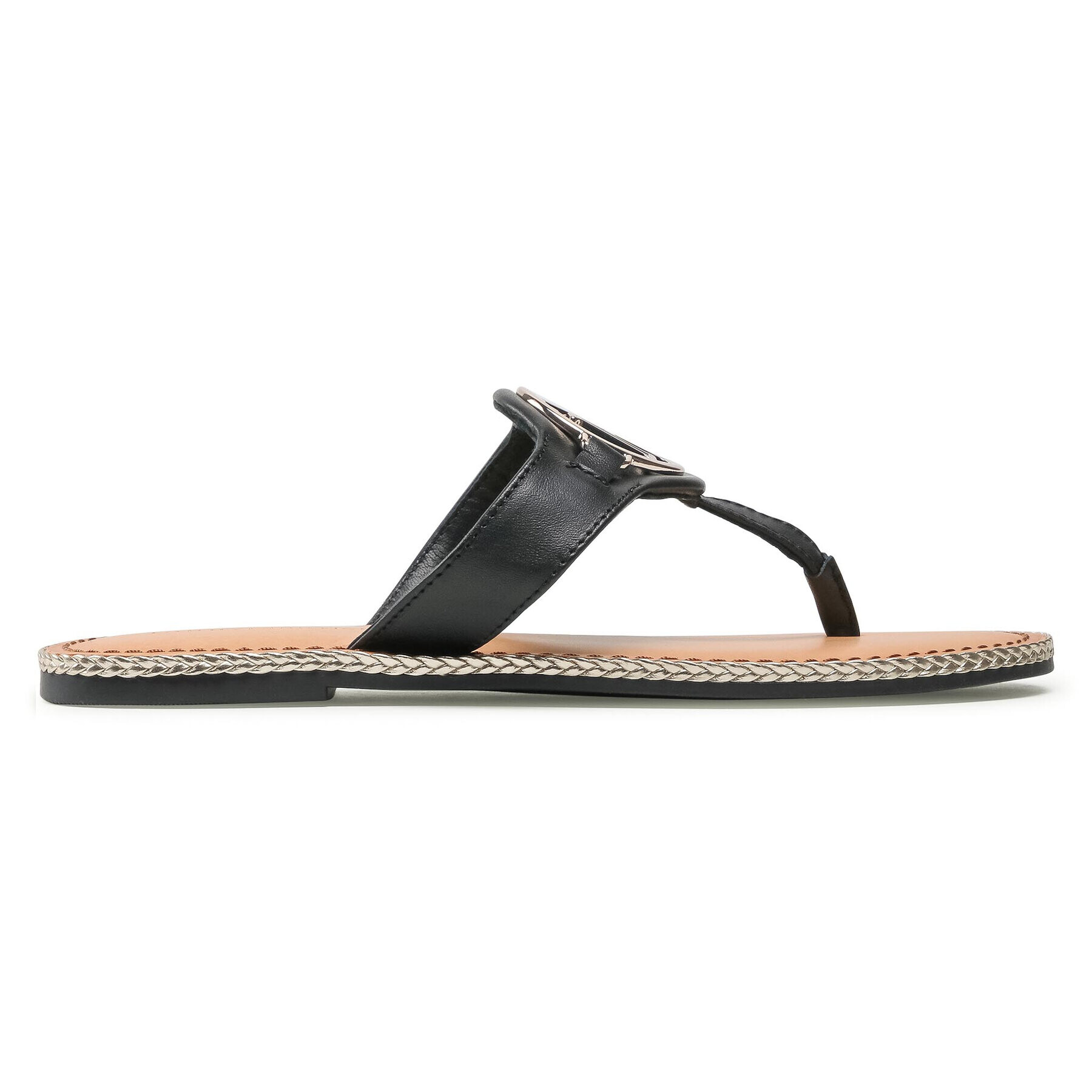 Tommy Hilfiger Джапанки Essential Leather Flat Sandal Черен - Pepit.bg